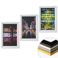 WANDBILDER 3er-Set - 40x60 cm Weißer Rahmen - Neonlichter am Fluss bei Nacht - Weiß, Kunststoff (40/60cm) - ArtPrintCave