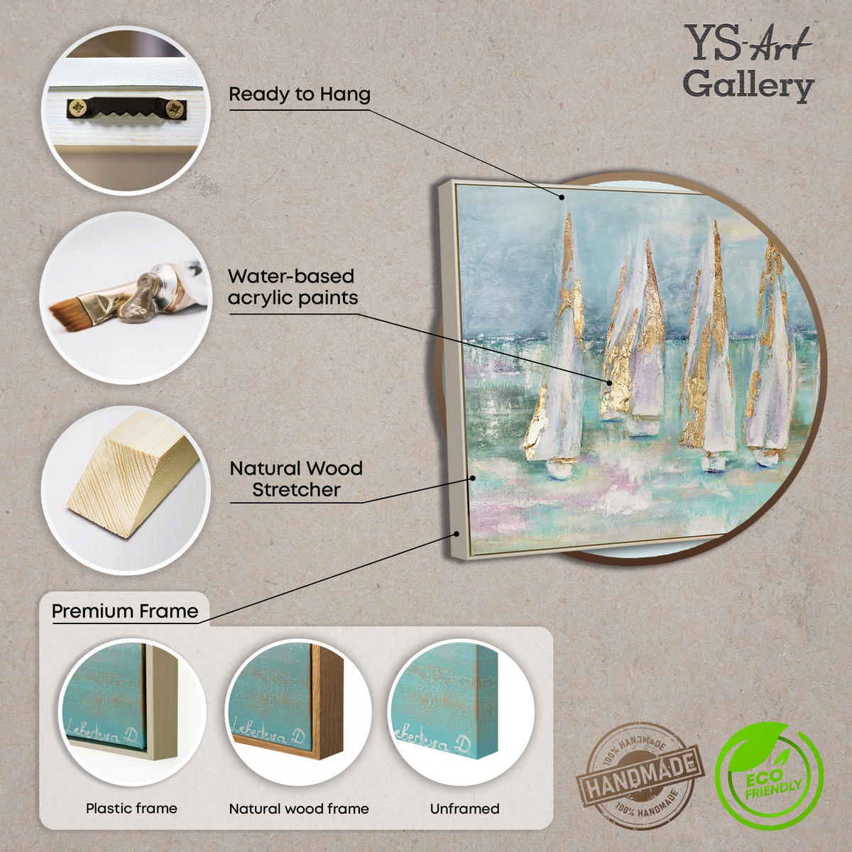 GEMÄLDE Segelboote Schattenfugenrahmen beige 200x100 cm - Beige, Holz (200/100cm) - YS-art gallery