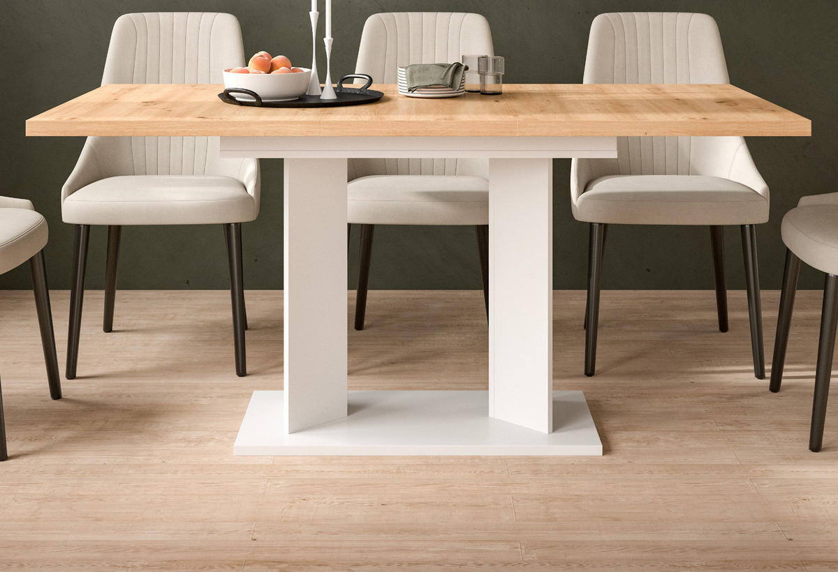 ESSTISCH Eiche Artisan, weiß 120 - 160 x 80 cm, Küchentisch ausziehbar - Eiche Artisan/Weiß, Holzwerkstoff (80/120/76cm) - Inn.Furn