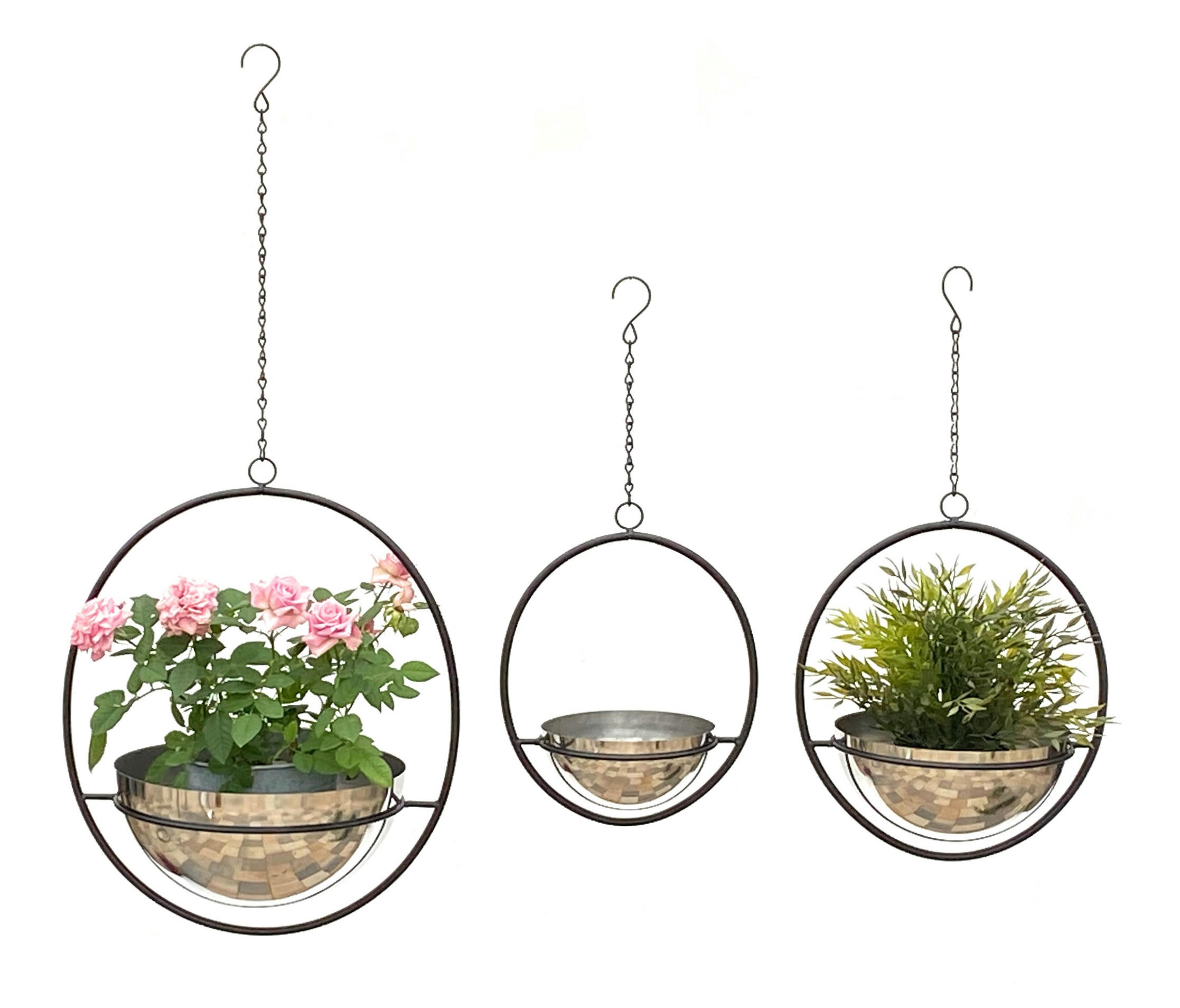 BLUMENAMPEL 3er Set Metall Wand mit Topf Silber - Schwarz, Metall (15/7.5/15cm) - DanDiBo