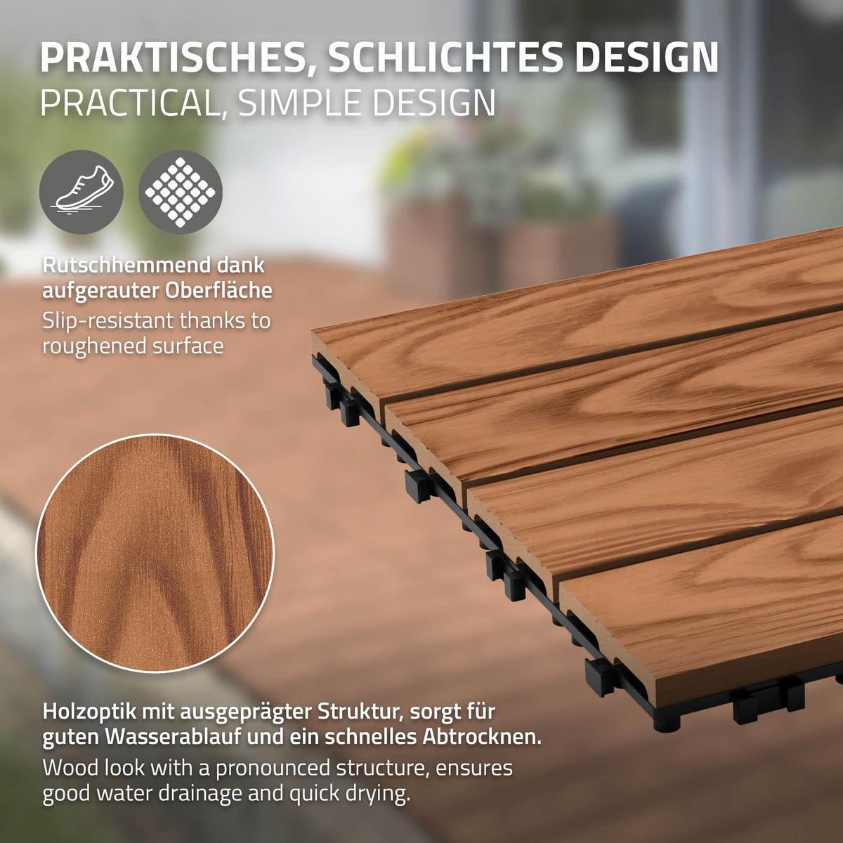 TERRASSENFLIESE Hellbraun 22 Stück - Hellbraun, Holzwerkstoff (30/30/2.1cm) - ML-DESIGN