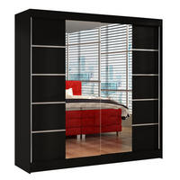 SCHWEBETÜRENSCHRANK Basti V - 200 cm - Schwarz, Holzwerkstoff/Metall (200/215/58cm) - Sofnet