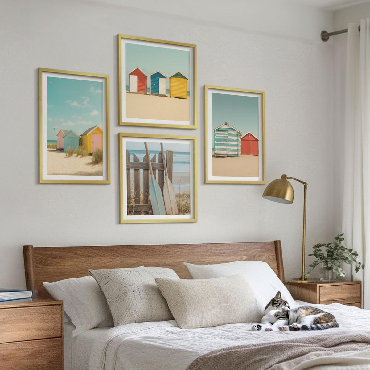 BILDER SET 4er Set - 50x50 cm & 40x60 cm Goldrahmen - Bunte Häuser, Strand, Sonne - Goldfarben, Kunststoff (50/50cm) - TULUP