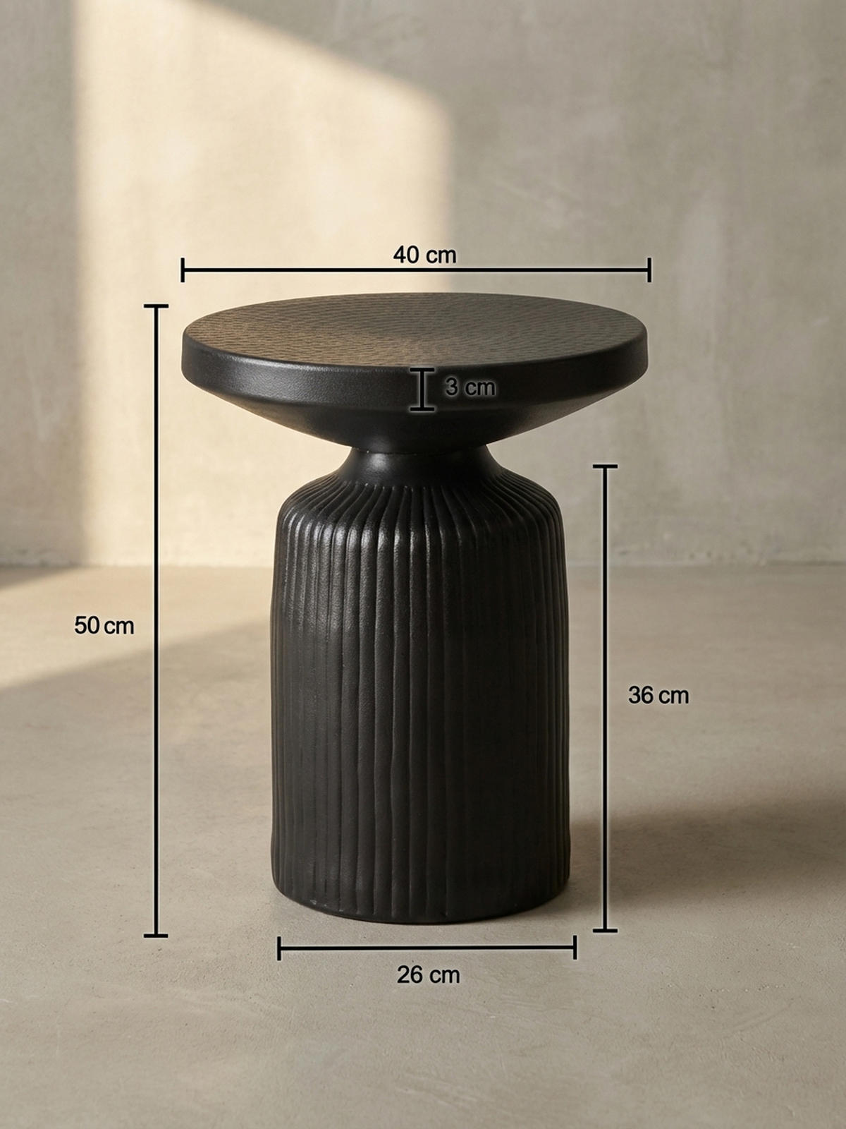 BEISTELLTISCH – Rund Schwarz 40x40x50 cm Hammerschlag Design - Schwarz, Metall (40/40/50cm) - KADIMA DESIGN