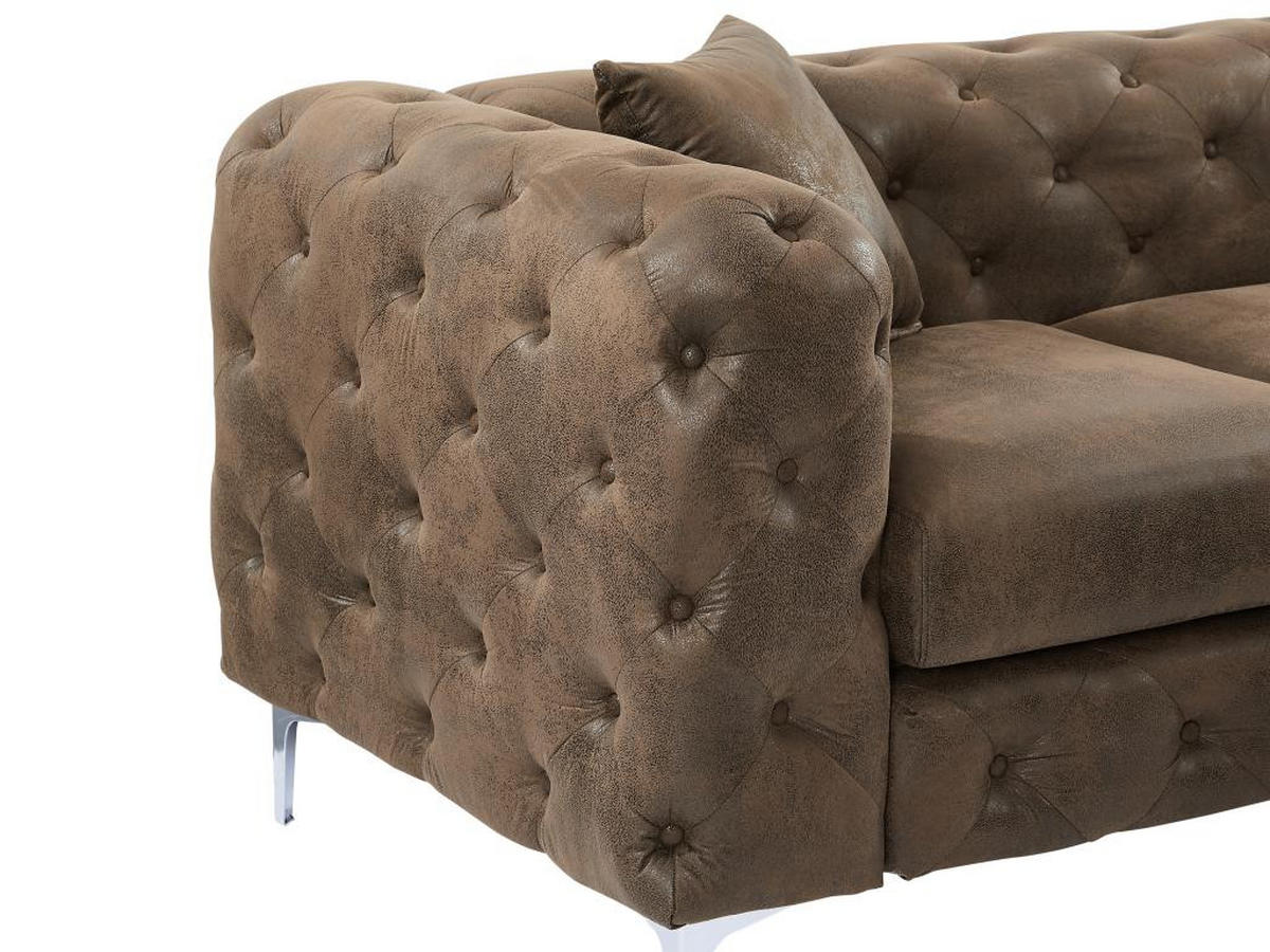 CHESTERFIELD Sofa 3-Sitzer - Mikrofaser - Vintage-Leder-Optik - EDWINA - Braun, Textil (91/76/220cm) - Vente-Unique