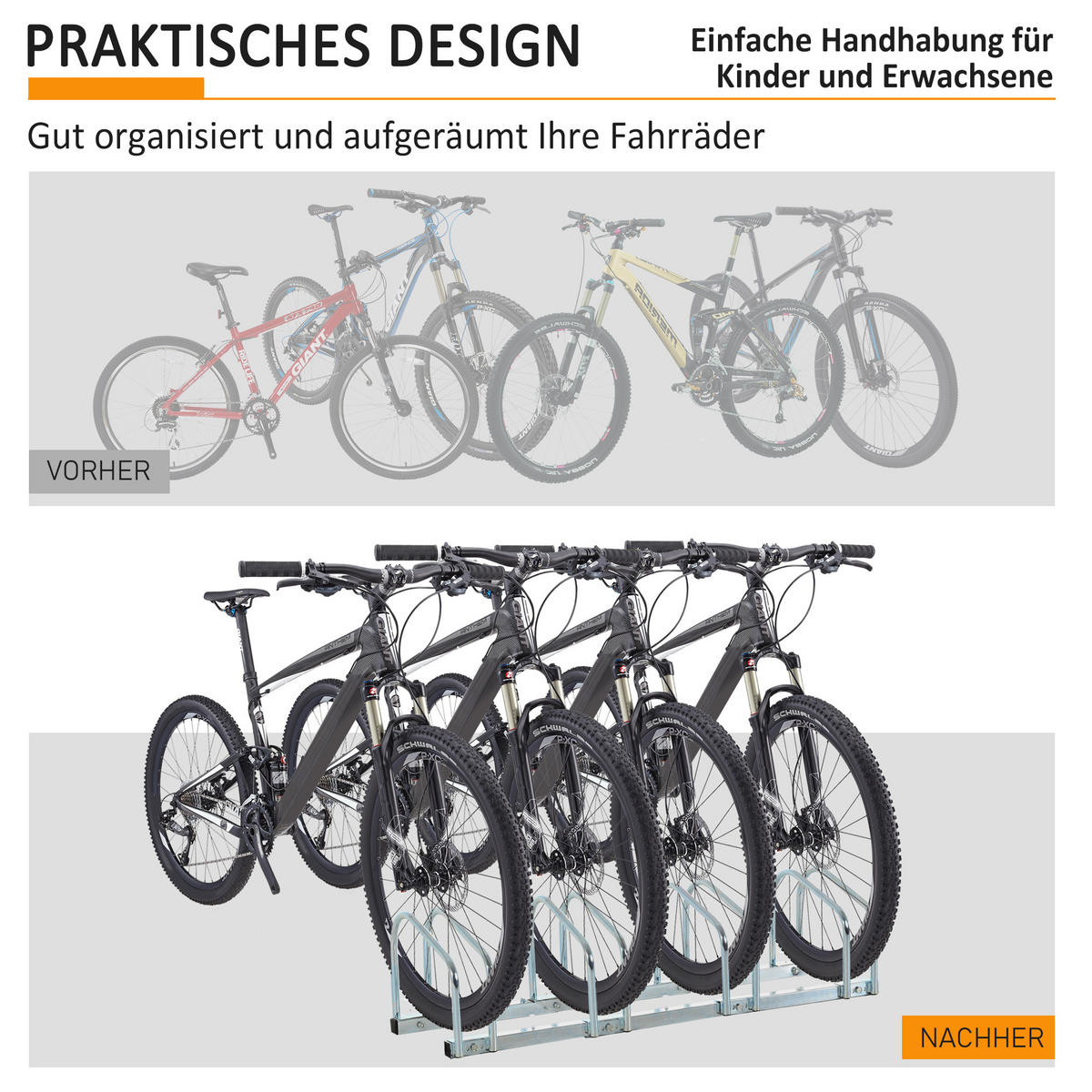 FAHRRADSTÄNDER Aufstellständer Radständer Mehrfach Bike bis 4 Fahrräder - Silberfarben, Metall (33/27/110cm)