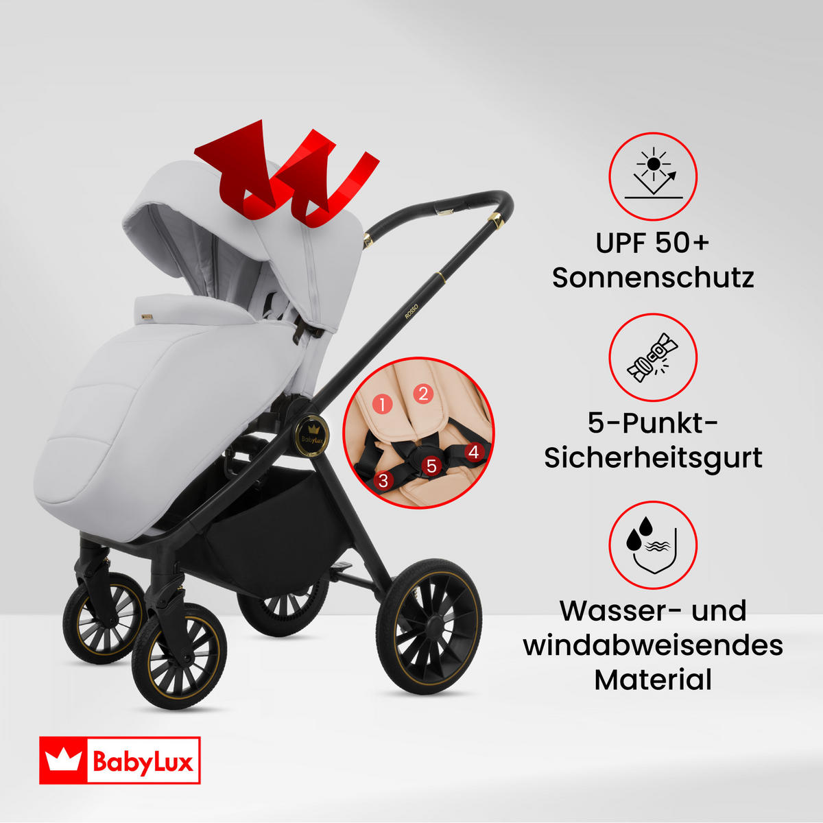 KINDERWAGEN Rosso 4in1 Silber Babywanne, Reisebuggy, Autositz, Isofix Basis - Silberfarben/Schwarz, Textil/Metall (58/98cm) - BabyLux