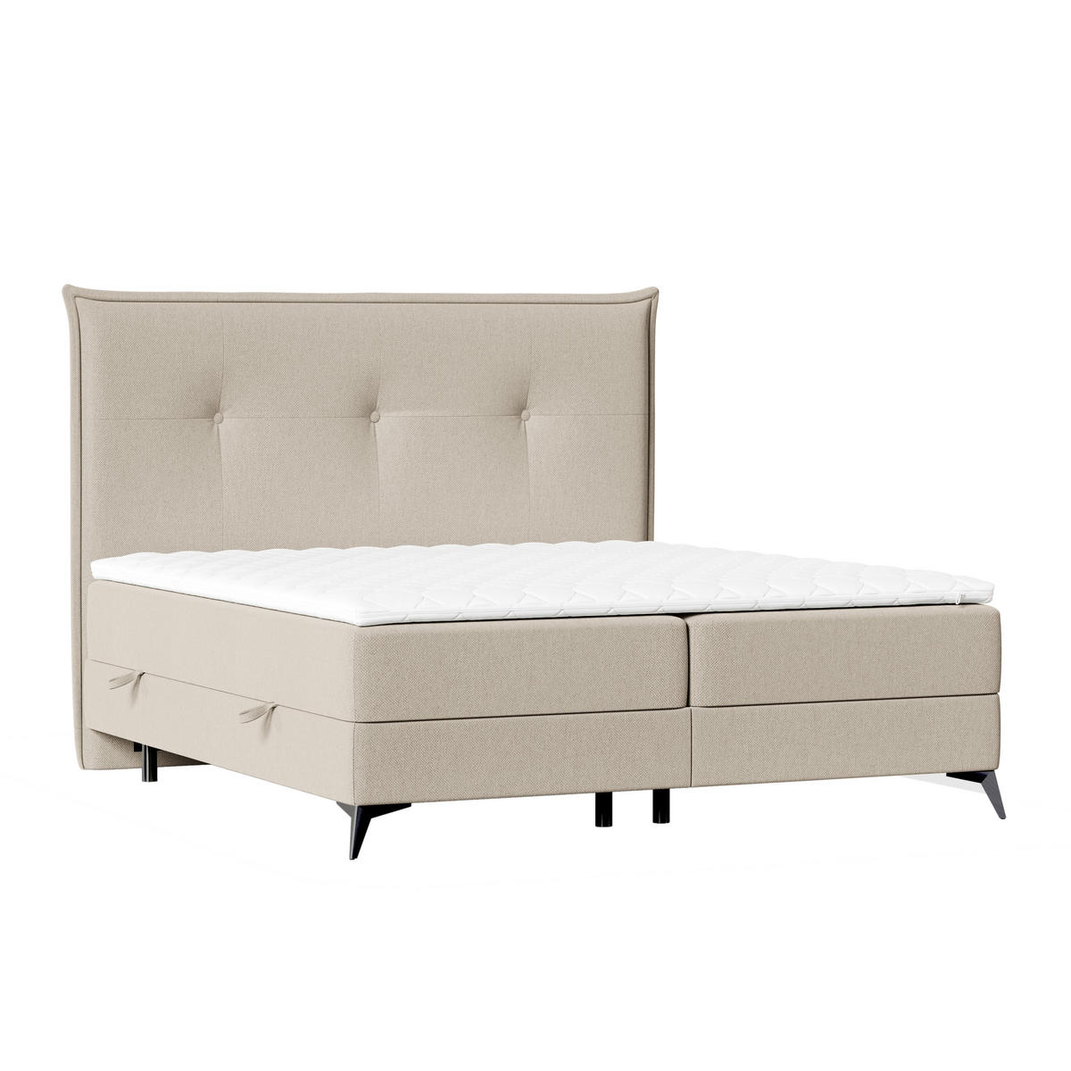 BOXBETT Menzzo Beige 180/200 cm mit Matratze und Topper - Beige/Schwarz, Holz/Holzwerkstoff (180/200cm) - Maison de Reve