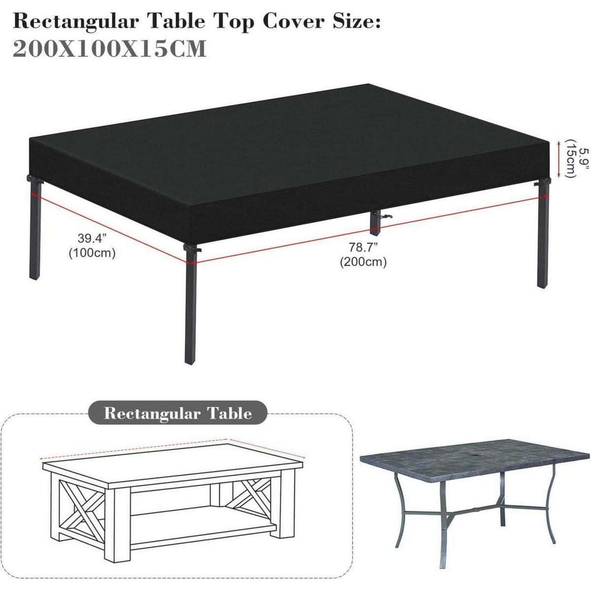 GARTENTISCH Abdeckung Rechteckig 200 x 100 x 15 cm - Schwarz, Kunststoff (100/15/200cm)