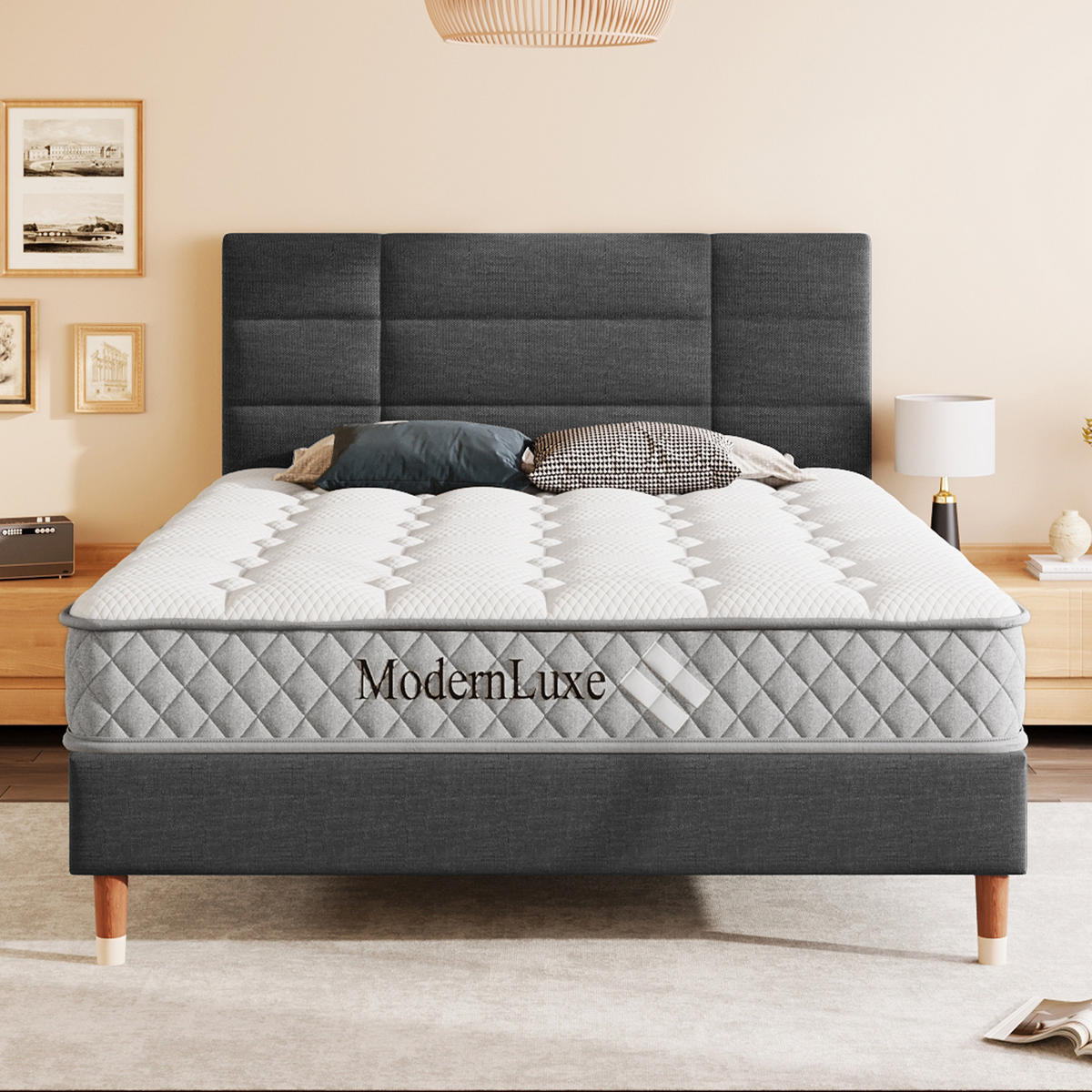 POLSTERBETT 140/200 cm in Grau Leinen mit Lattenrost und Matratze - Grau, Holzwerkstoff/Textil (140/200cm) - CHICFURN