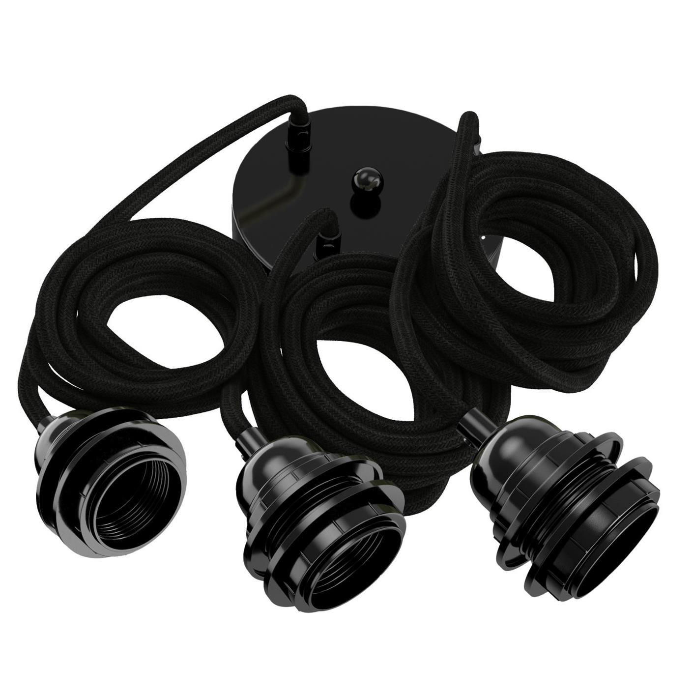 PENDELLEUCHTE Hang 3 Flammig Retro - Schwarz, Naturmaterialien (250/1/250cm) - HOOPZI