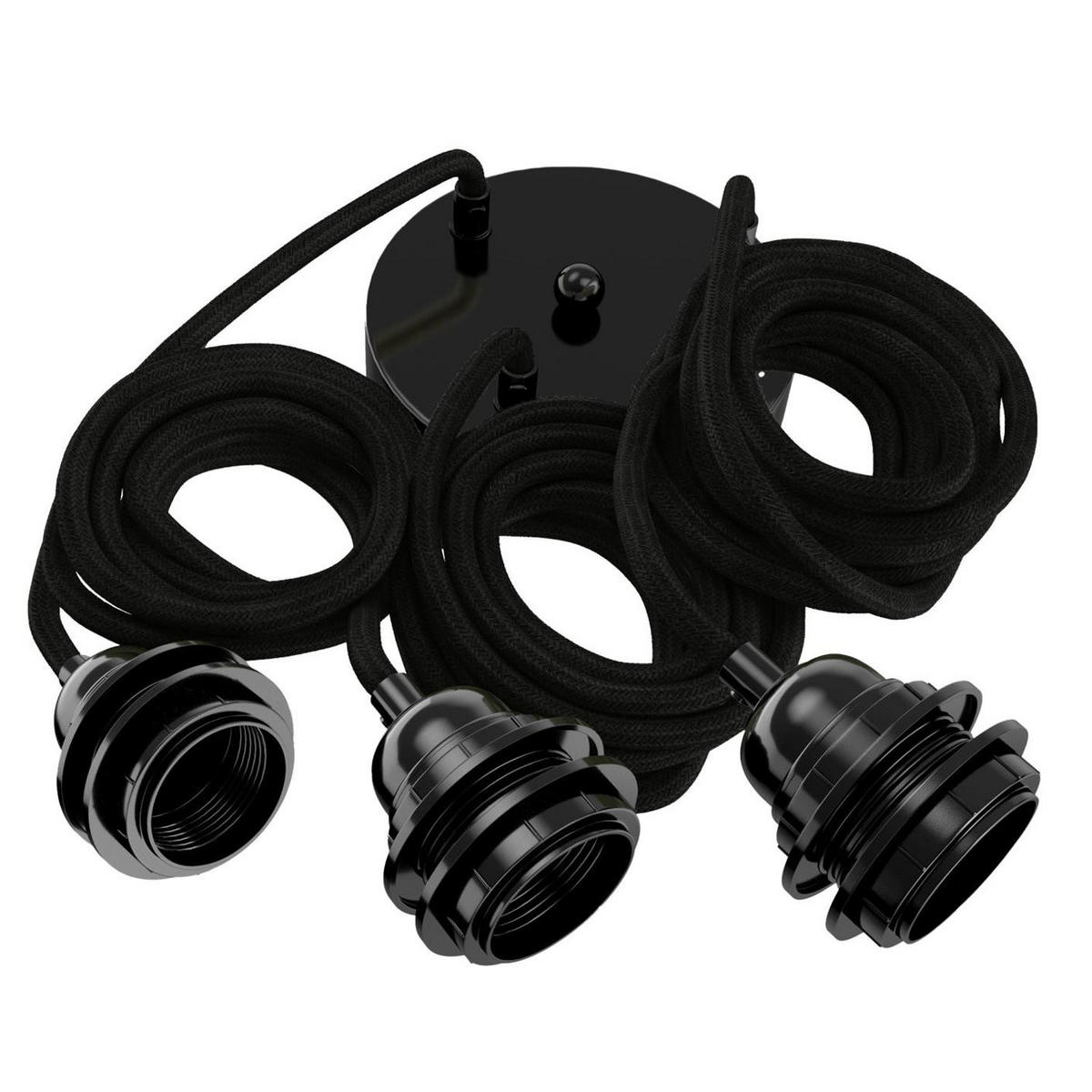 PENDELLEUCHTE Hang 3 Flammig Retro - Schwarz, Naturmaterialien (250/1/250cm) - HOOPZI