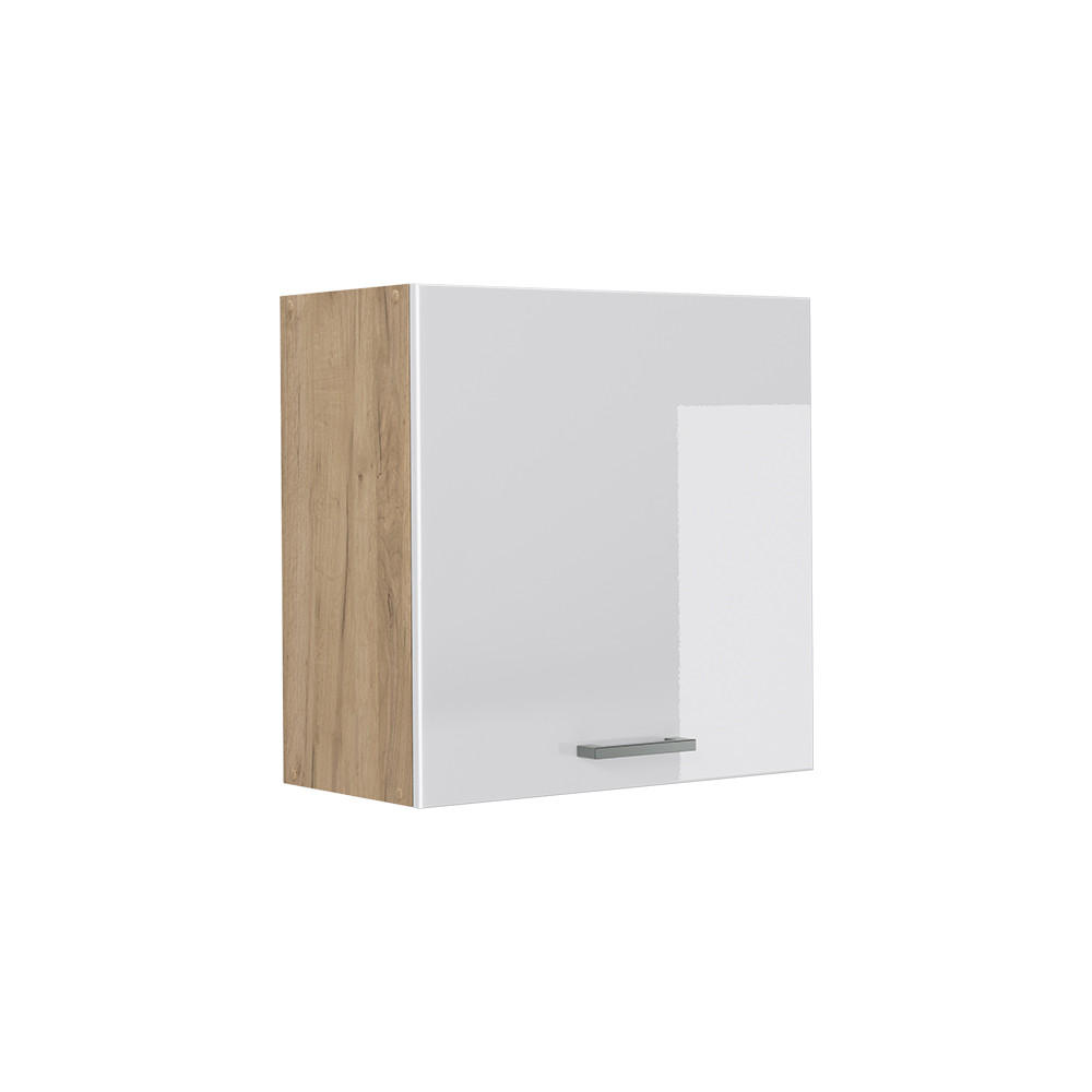 VÄGGSKÅP R-Line, Vit högblank/Goldkraft ek, 60 cm med 1 dörr Vit högglans, Honungsek 60/60/31 cm