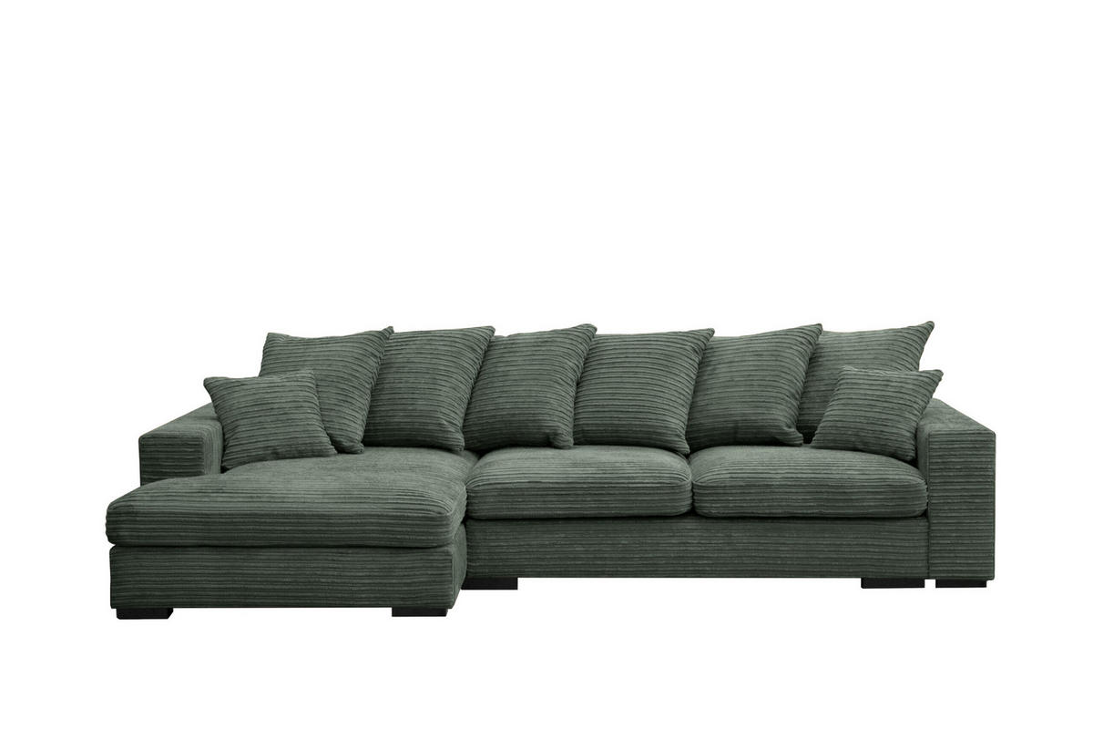 ECKSOFA Mit Schlaffunktion Und Bettkasten Couch L-form Gabon Stoff Zoom Grün Links - Grün, Holz (155/285cm) - Kaiser Möbel