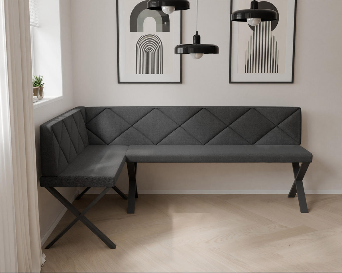 ECKBANK links VERO X Webstoff gesteppt, 142/196 cm Anthrazit - Anthrazit, Textil/Metall (142/196cm) - Idohome