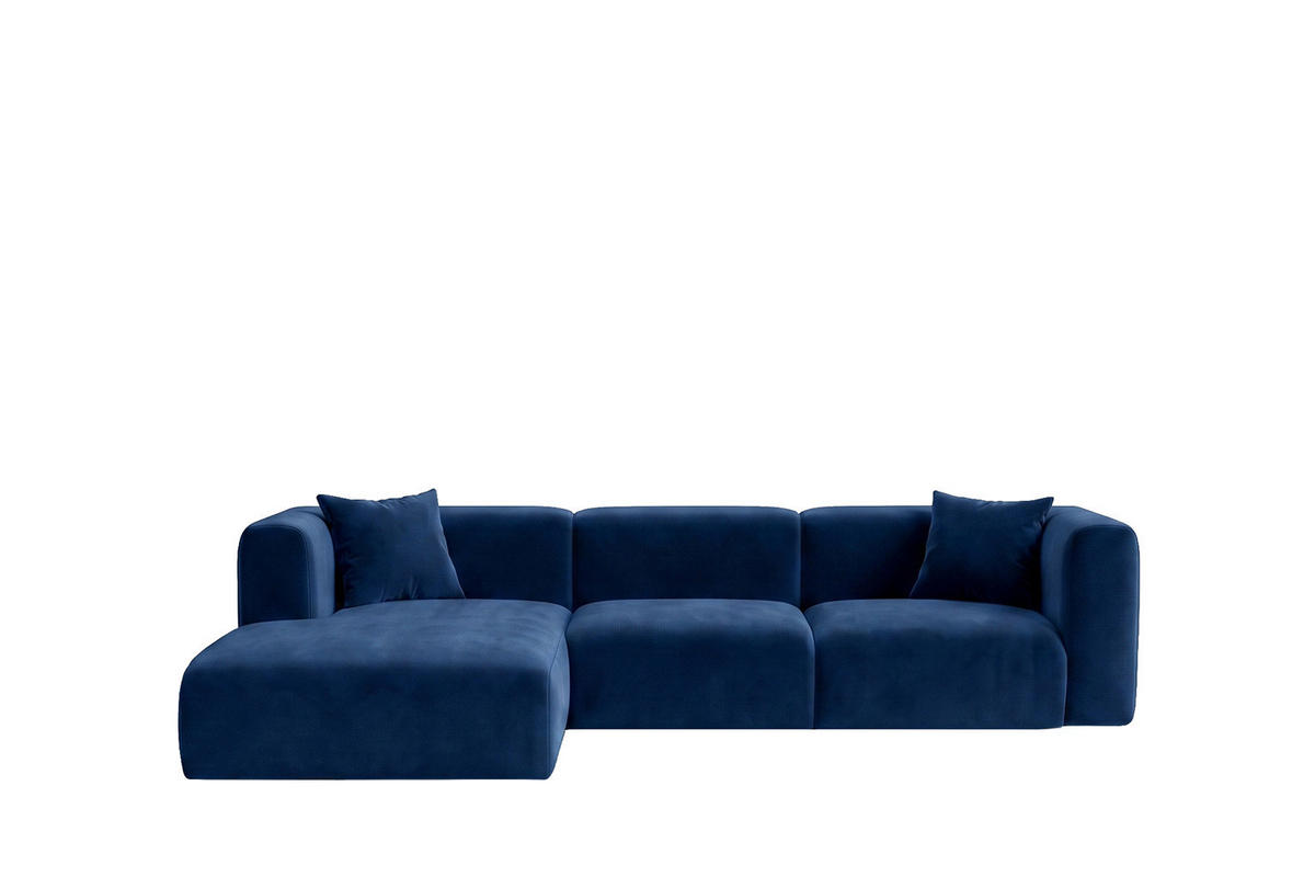 ECKSOFA L-Form, Velvet-Stoff Bluvel, Tintenblau, Links, GRETA - Blau, Holz (318/179cm) - Kaiser Möbel