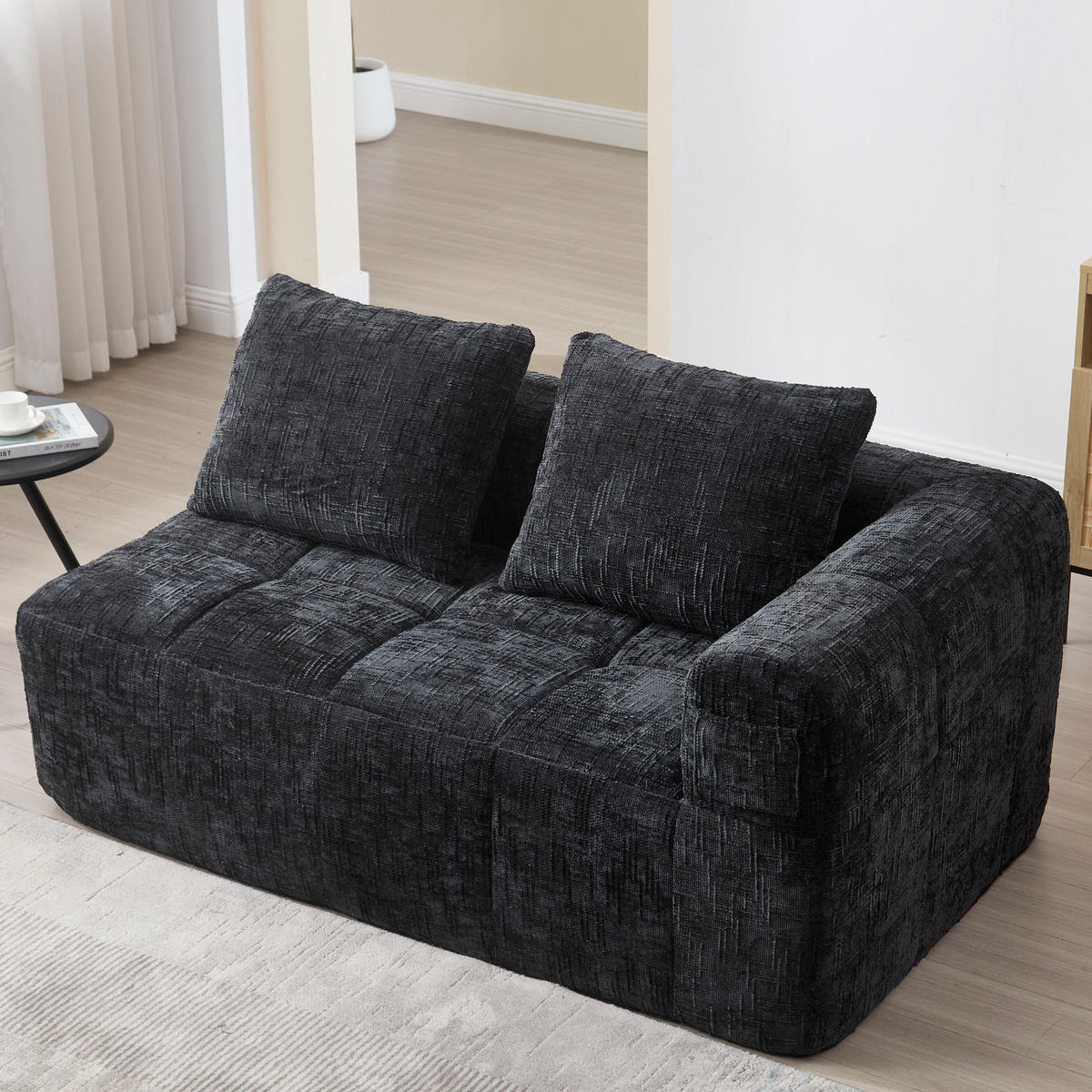 2-SITZER 158/90/60 cm Schwarz aus Chenille mit Seitentaschen - Schwarz, Textil (90/60/158cm) - OKMYHOME