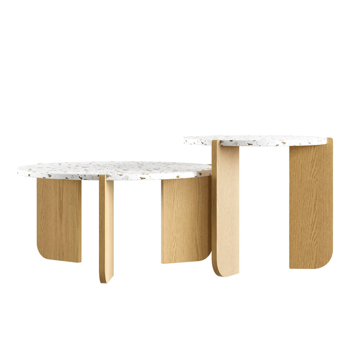 COUCHTISCH 2er-Set 70/70/35 cm und 50/50/45,5 cm modernes Design, Weiß+Naturfarben - Weiß, Holzwerkstoff (120/120/45.5cm) - Redom