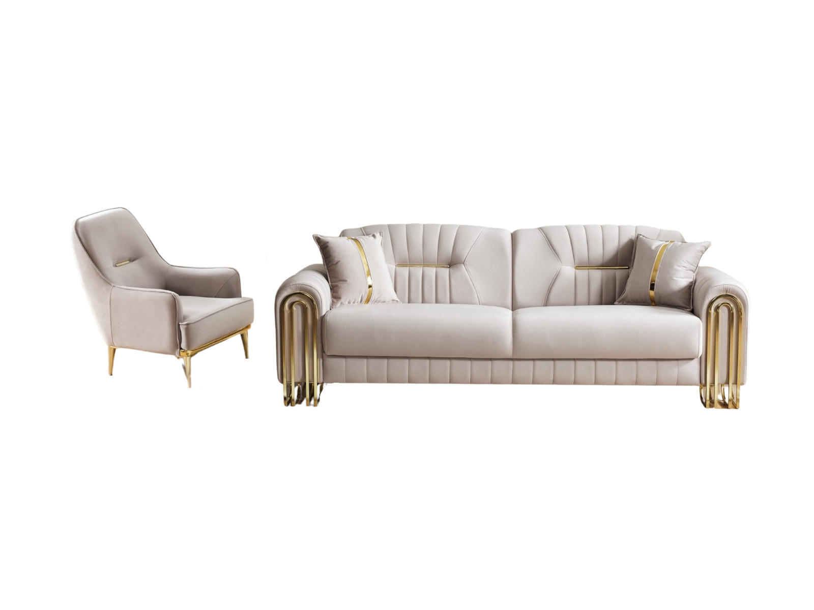 SITZGARNITUR Bogota, Beige Stellvariante 3+1 - Beige, Holzwerkstoff/Metall (240/87/98cm)