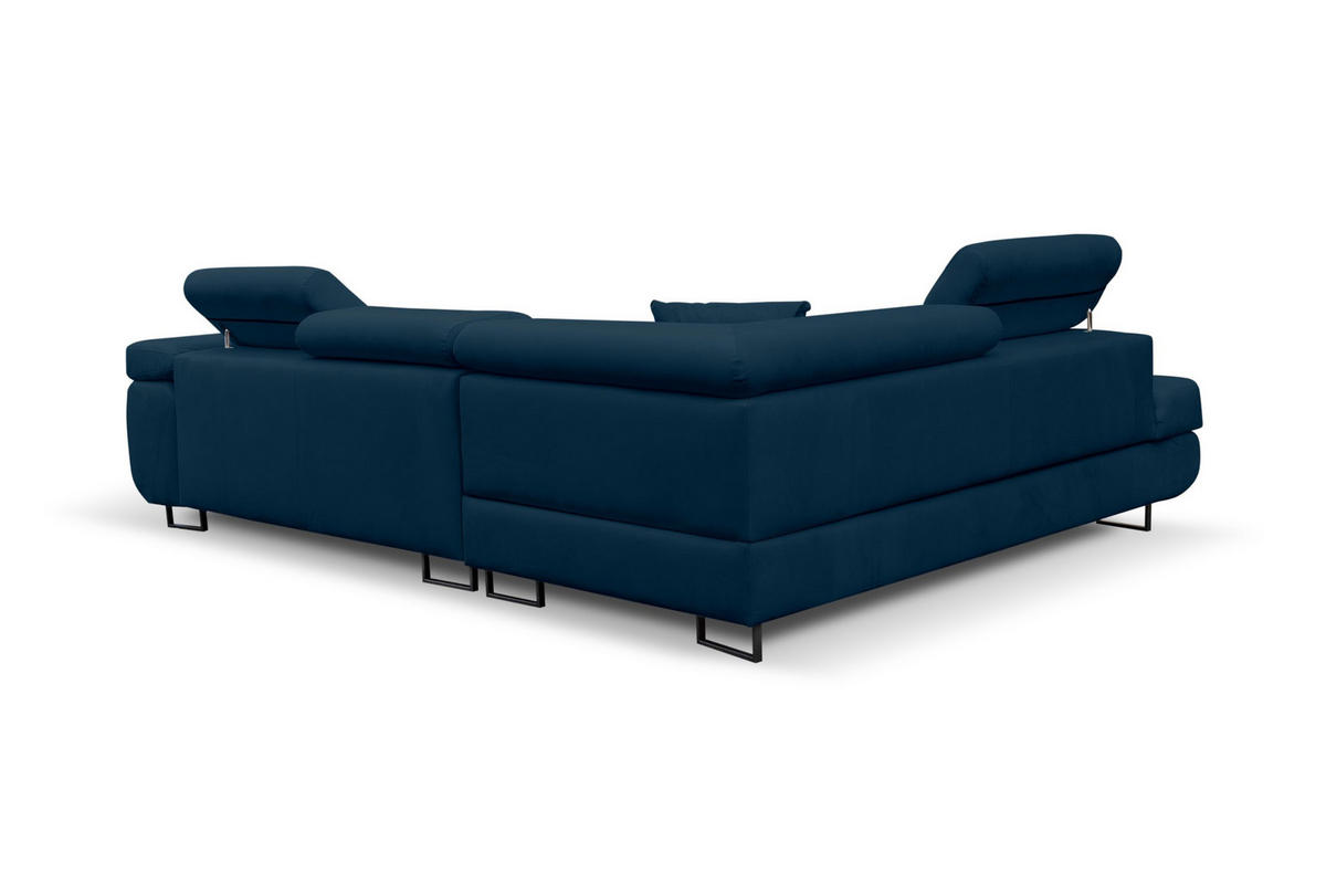 ECKSOFA Jerry in L-Form mit Schlaffunktion und Bettkasten, Farbe: Blau, Veloursstoff, Ottomane Links - Blau, Textil (202/275cm) - VENASI MÖBEL