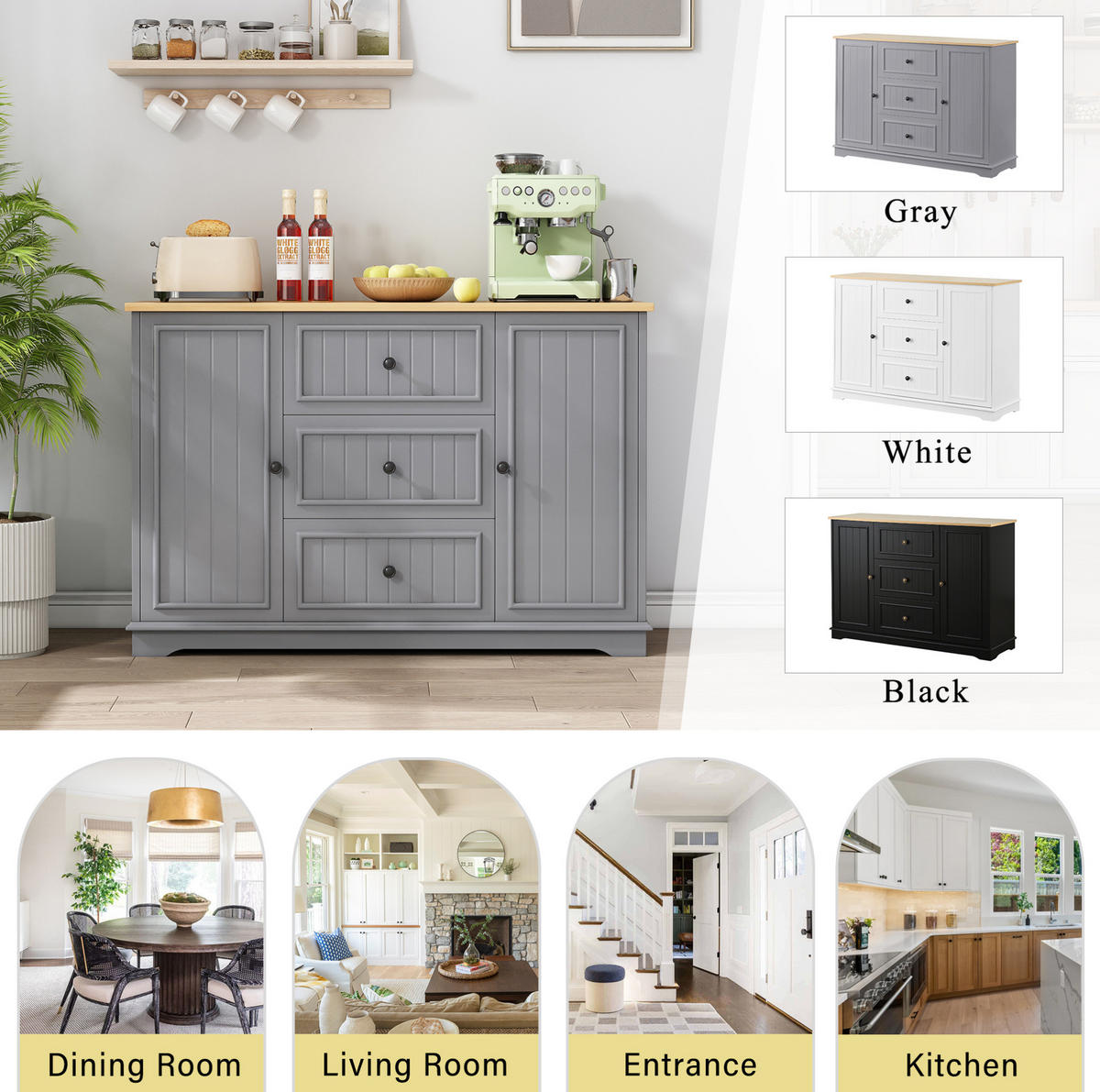 SIDEBOARD mit 3 Schubladen 126 x 40 x 86 cm MDF Grau - Grau, Holzwerkstoff (126/86/40cm) - Meubliv
