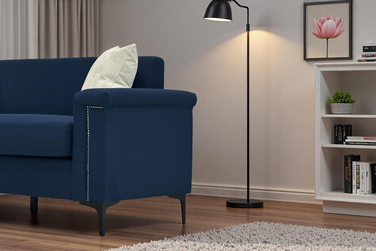 2-SITZER 172/72/82 cm blau aus Holz mit Federkern und Metallfüßen - Blau, Textil (73.5/81.5/172cm) - OKWISH