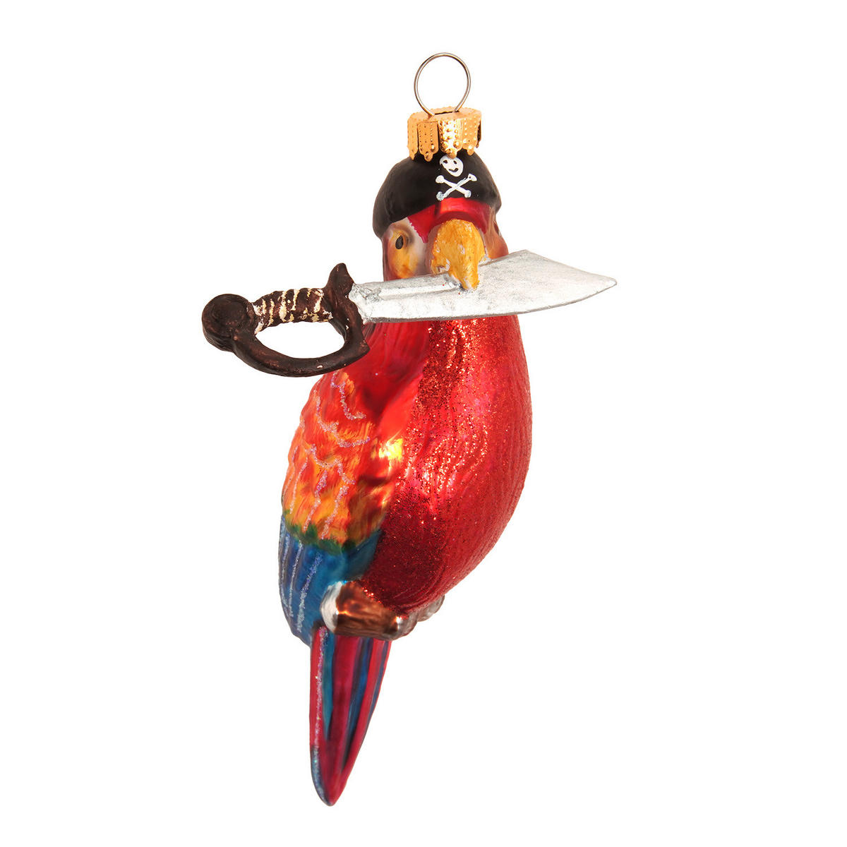 CHRISTBAUMSCHMUCK Papagei mit Säbel Rot 13cm (Glas / 1 Stk.) - Rot, Glas (4/13/6cm) - Krebs Glas Lauscha