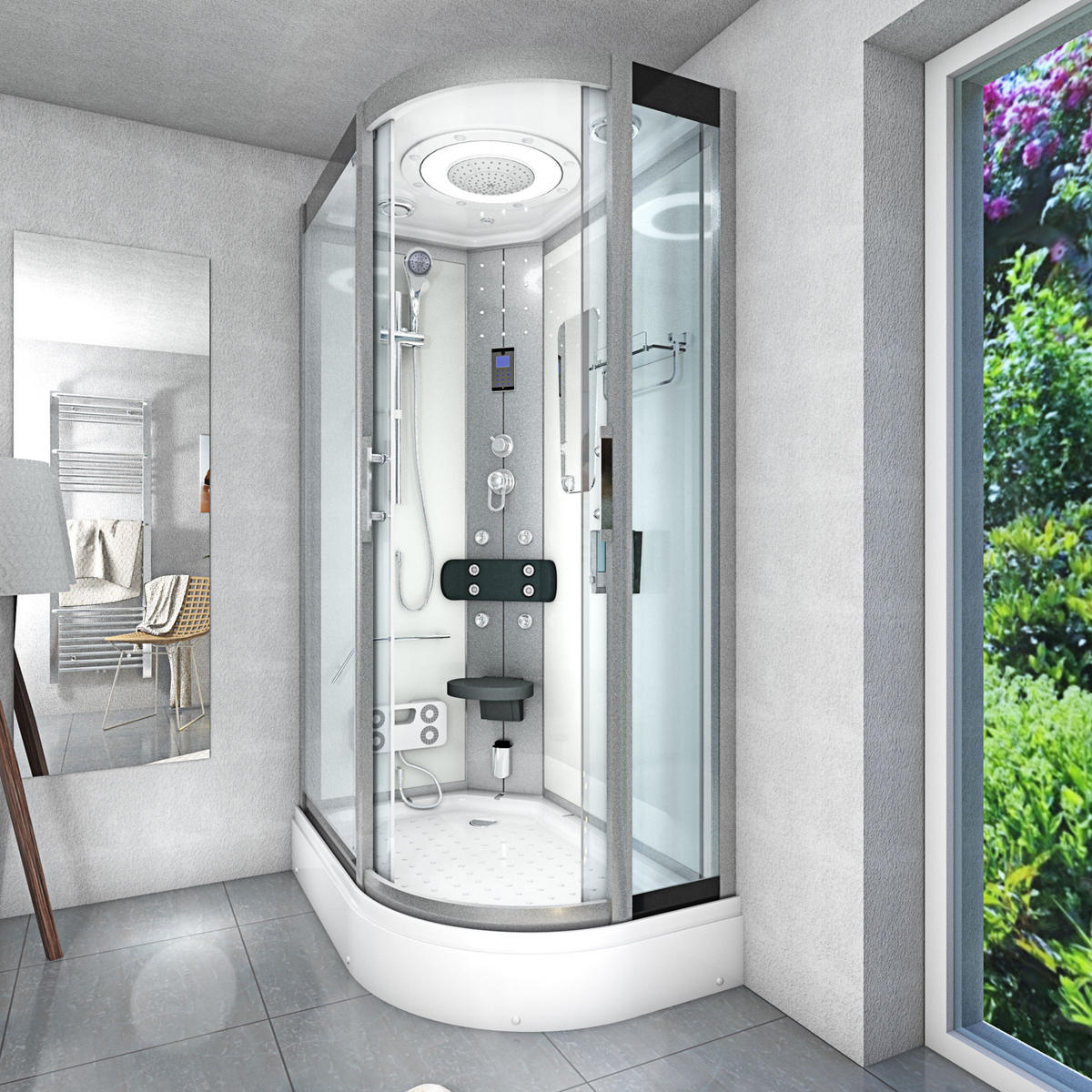 DUSCHE Dampfdusche D60-70T2R-EC Weiß 80x120 - Weiß, Glas/Kunststoff (80/120/215cm) - AcquaVapore by Sandra Jentho