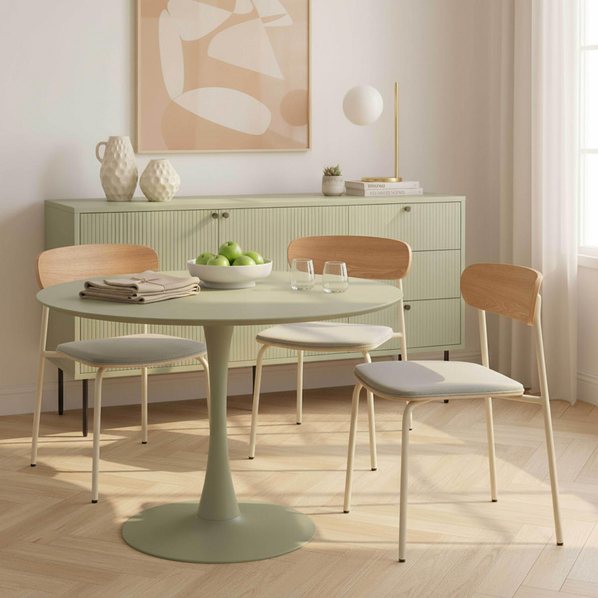 ESSTISCH, Grün - Grün, Holz (100/100/74cm) - Oviala