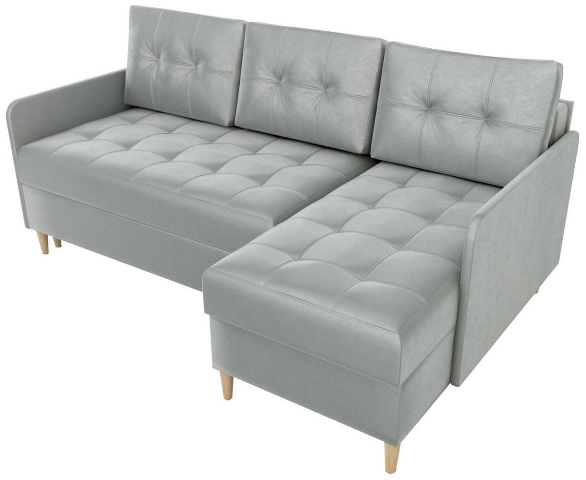 ECKSOFA Fado mit Schlaffunktion Grau Samtstoff - Grau, Textil (210/141cm) - Bromarkt