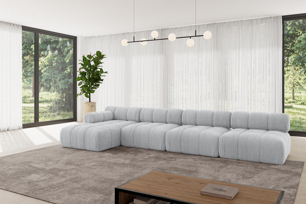 ECKSOFA modulares Sofa Razon-L3 - 380x160x70 cm Grau Cord - Grau, Holzwerkstoff/Textil (380/160cm) - ALTDECOR