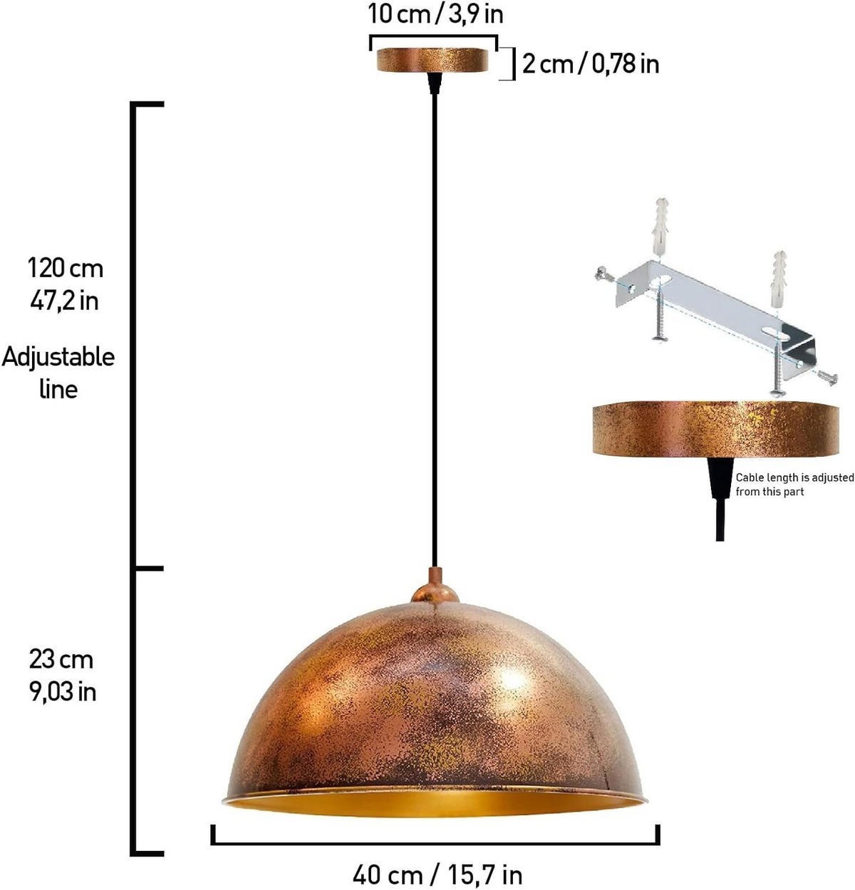 PENDELLEUCHTE Lipeo 40/23 - Kupferfarben, Metall (23/40/23cm) - Bamyum