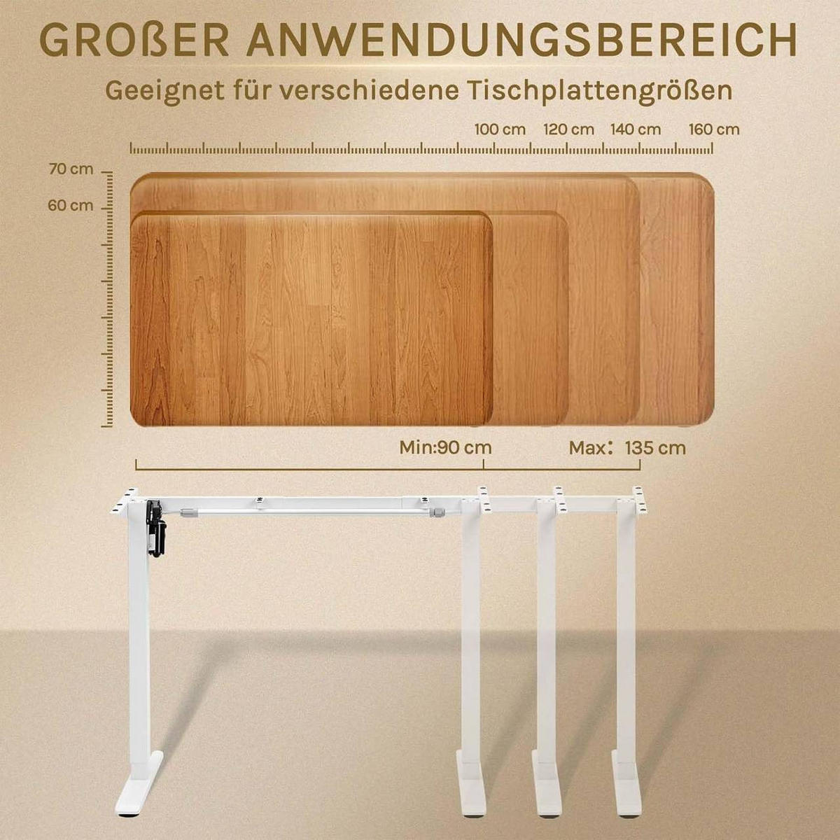 TISCHGESTELL elektrisch, verstellbar, Weiß - Weiß, Metall (55.5/90/72cm) - Woltu
