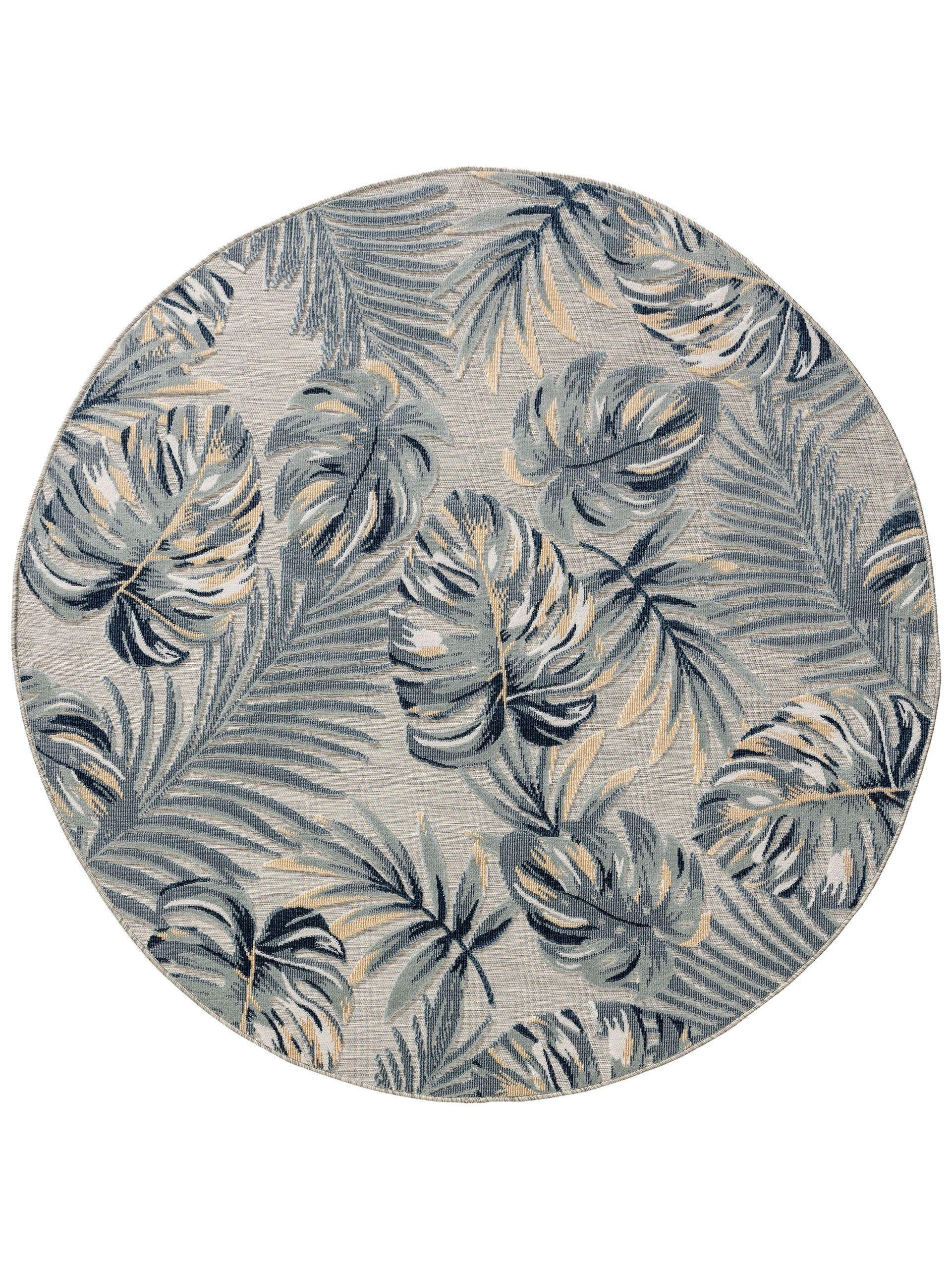 OUTDOORTEPPICH Flora Multicolor ø 200 cm rund - Blau/Creme, Kunststoff (200/200cm) - benuta