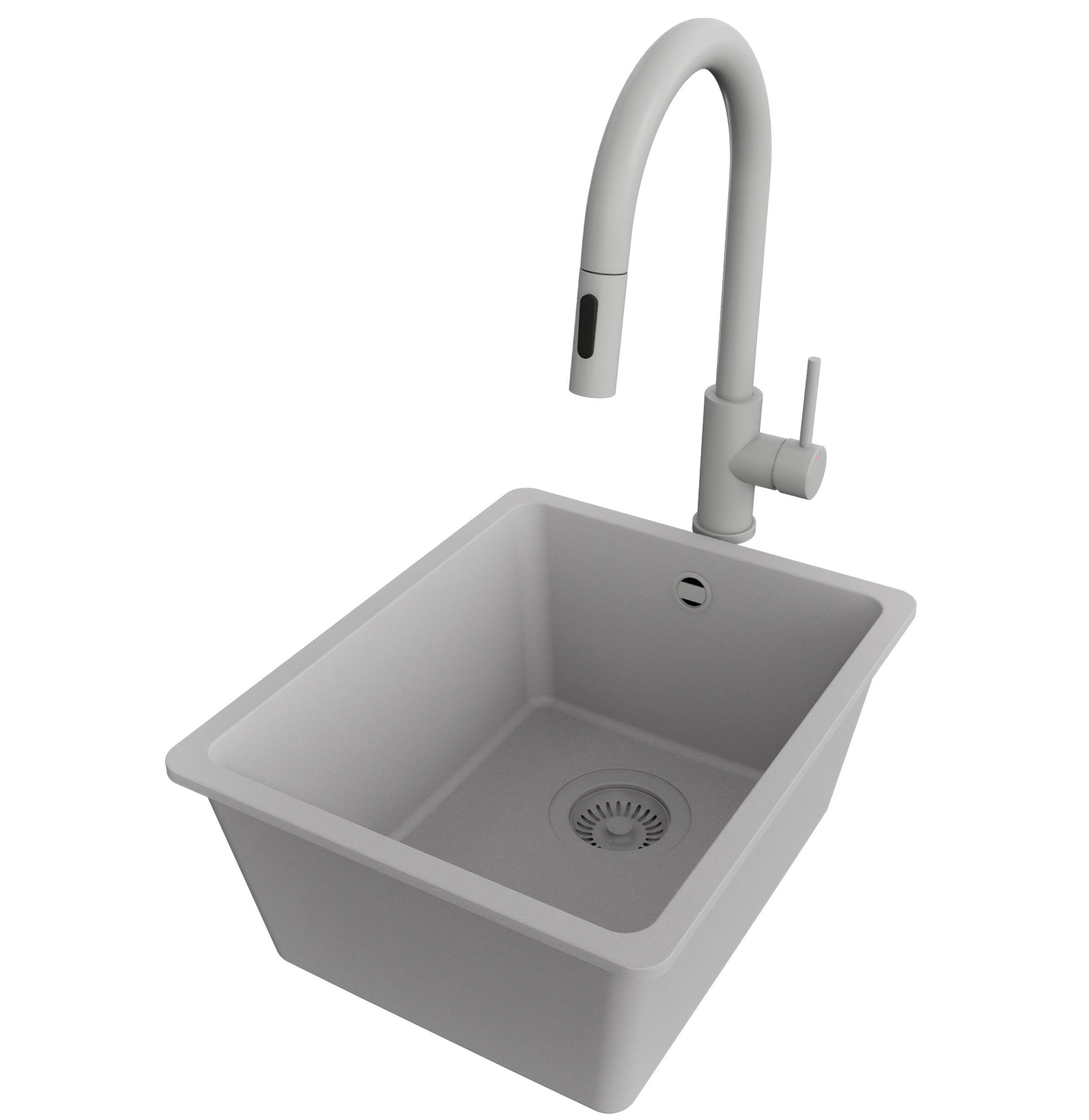 GRANITSPÜLE Venedig Slim Easy, 2-er set Grau 36/44 cm 1 Becken + Küchenarmatur 40/20 cm + Ablauf-Set ab 40er Unterschrank - Grau, Kunststoff (36/20/44cm) - Primagran