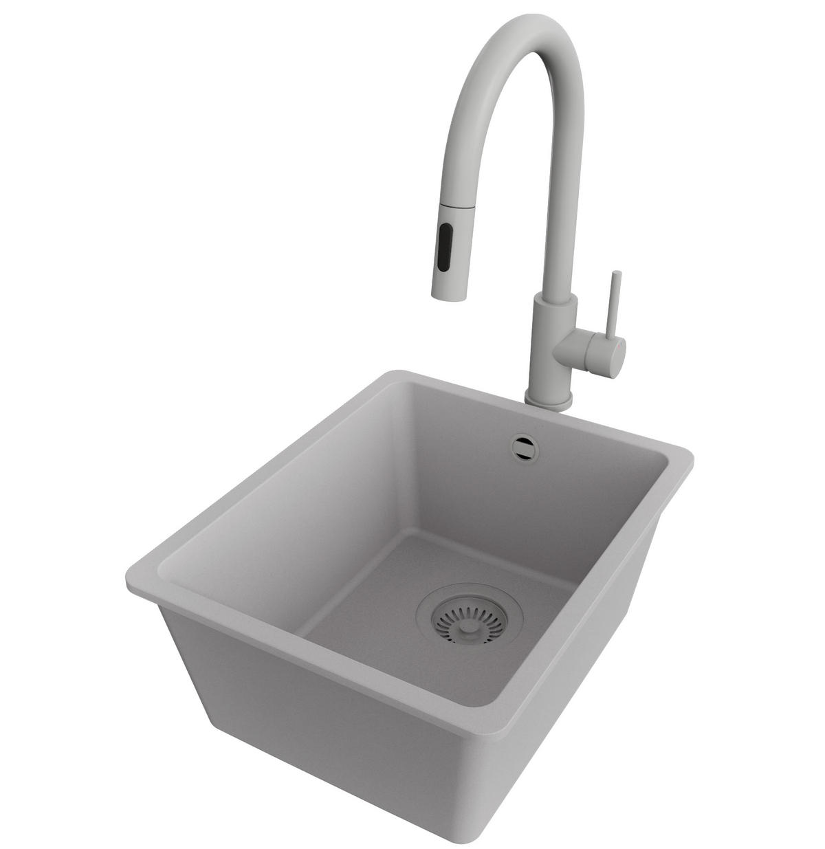 GRANITSPÜLE Venedig Slim Easy, 2-er set Grau 36/44 cm 1 Becken + Küchenarmatur 40/20 cm + Ablauf-Set ab 40er Unterschrank - Grau, Kunststoff (36/20/44cm) - Primagran