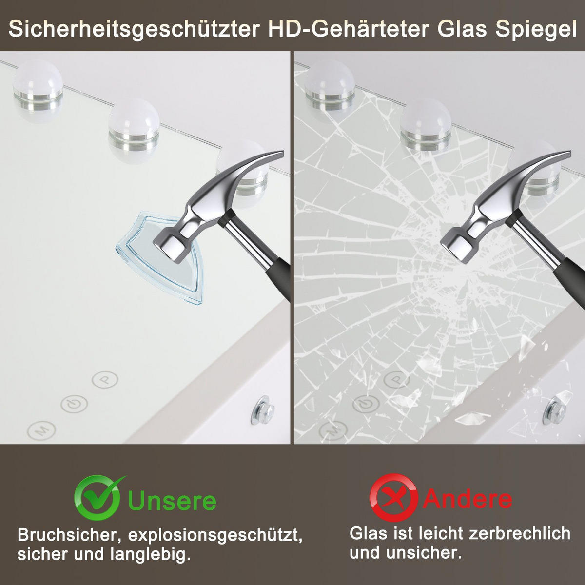 SCHMINKSPIEGEL Franklin 50/12/40 cm - Weiß, Glas (12/40/50cm) - Nettlife