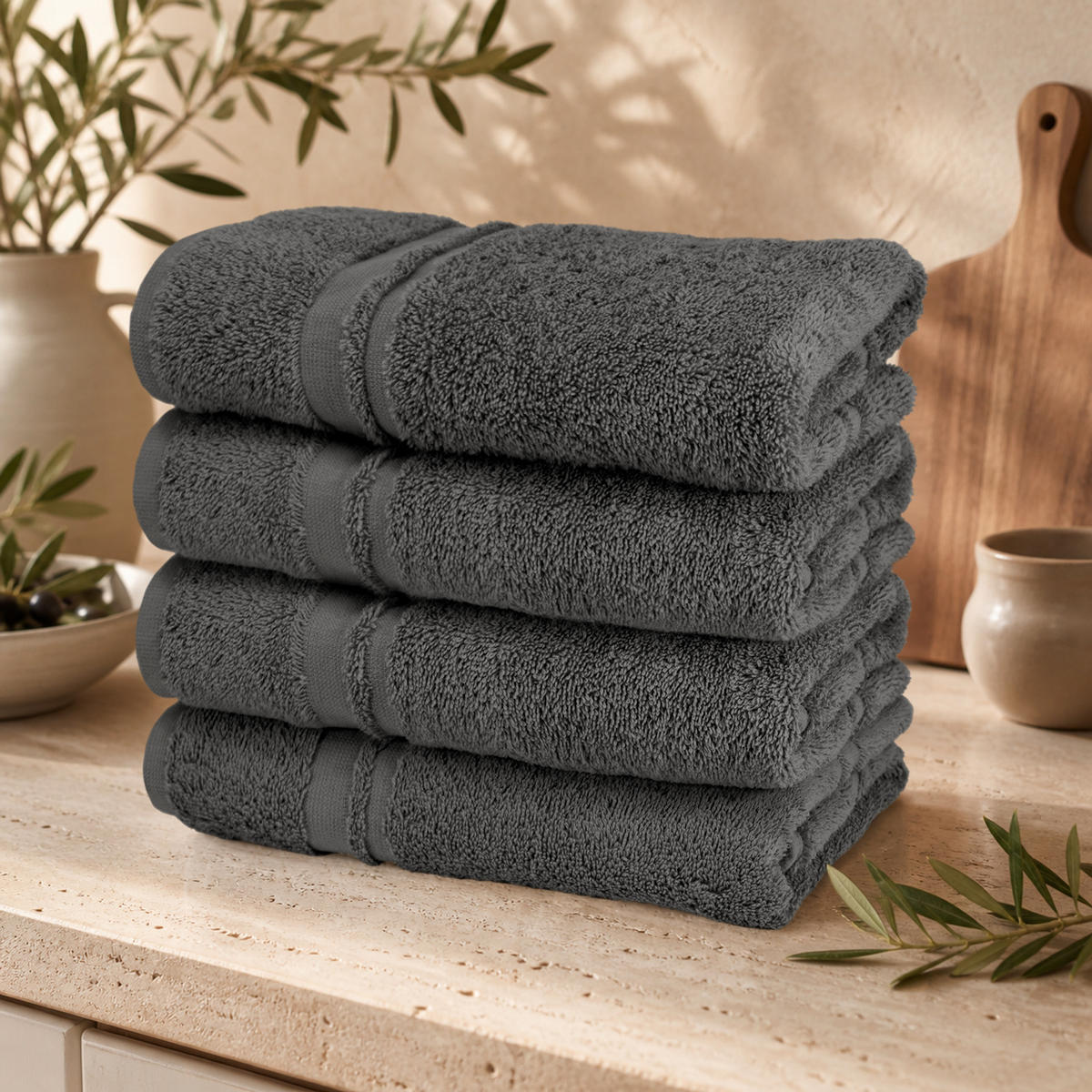 FROTTEE Küchenhandtücher 50x50 cm, 4er Set, Anthrazit Grau - Anthrazit, Textil (50/50cm) - Lashuma