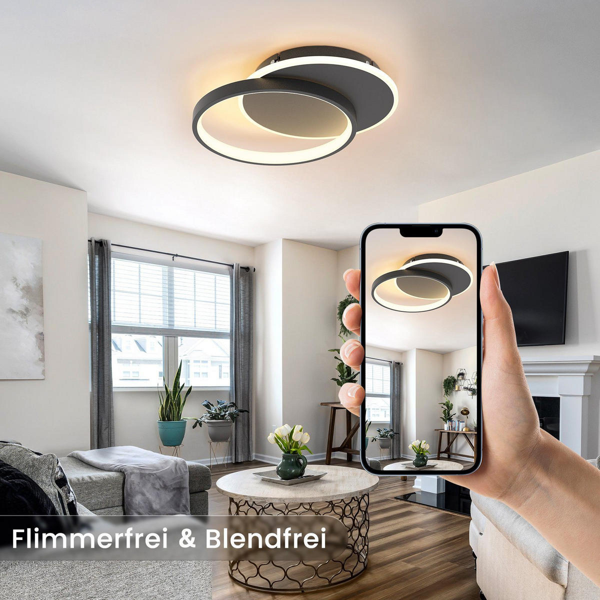 LED-DECKENLEUCHTE Gemini 41/30/6 cm - Schwarz, Metall (41/30/6cm) - Nettlife