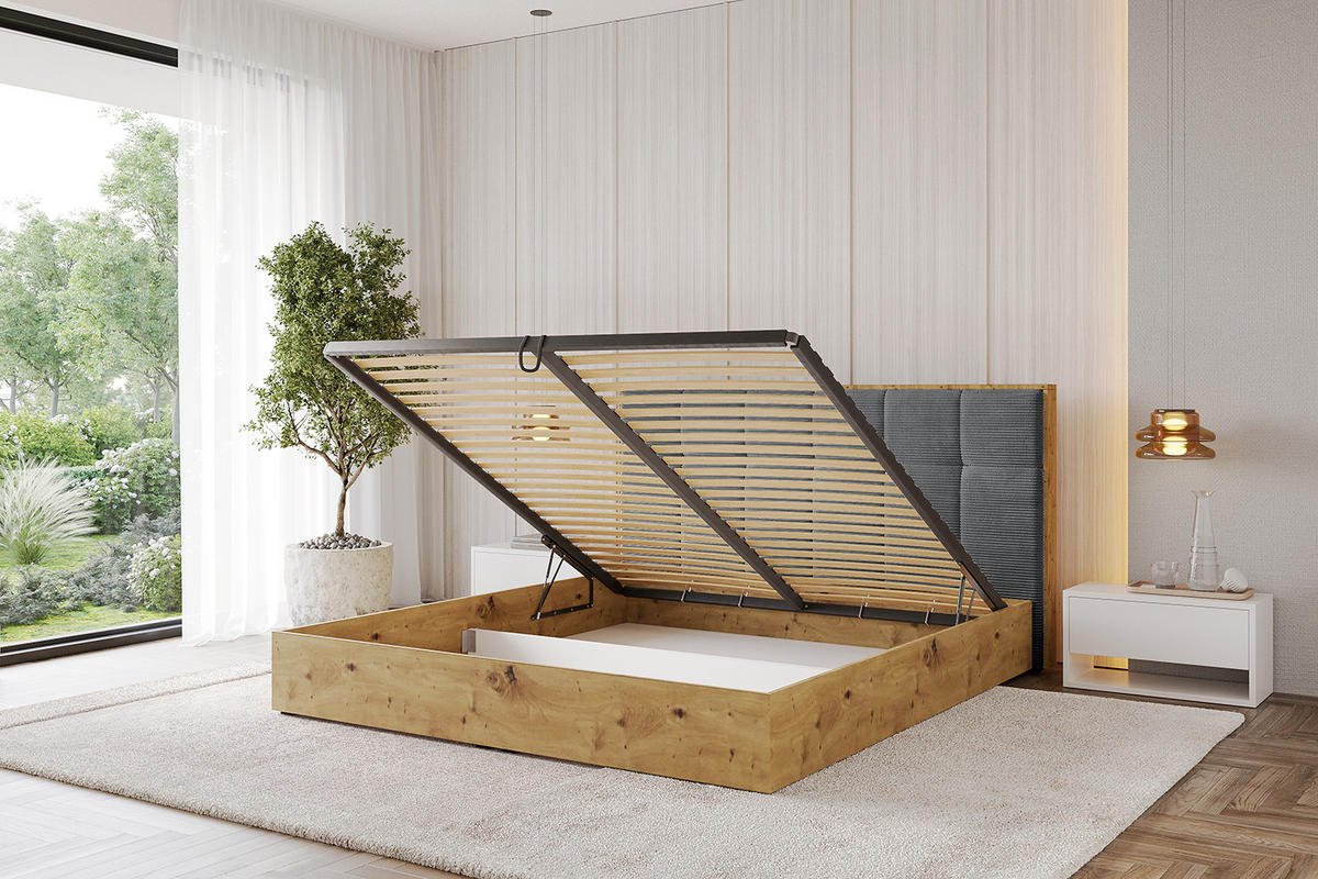 POLSTERBETT mit Bettkasten und Lattenrost, Boxbett ohne Matratze - ENZO7 140x200 Dunkelgrau - Anthrazit, Holzwerkstoff/Textil (140/200cm) - ALTDECOR