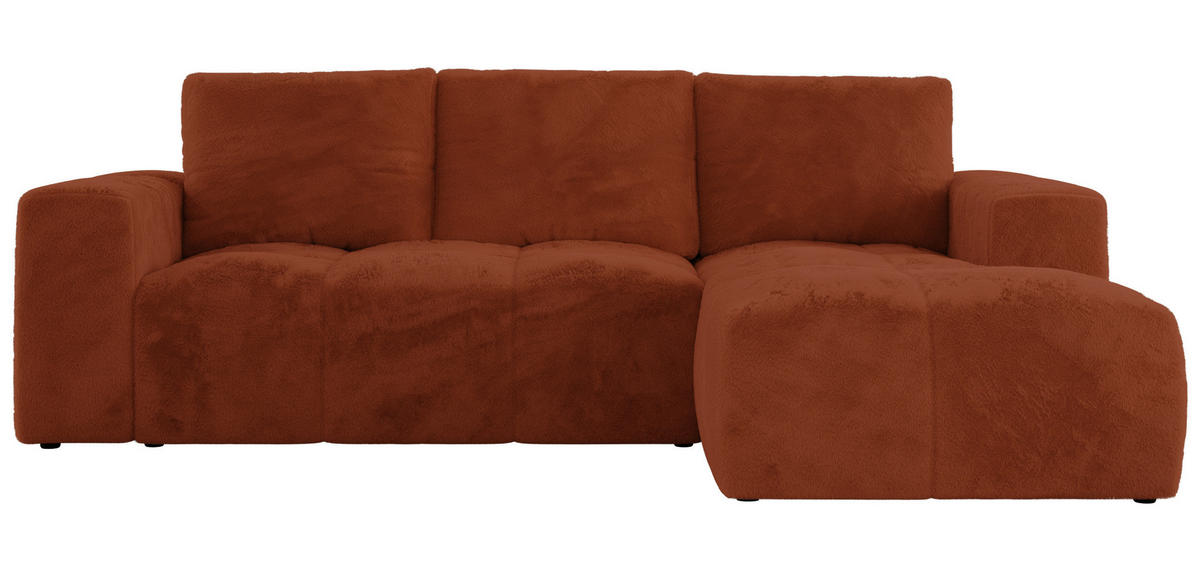 ECKSOFA MONIVA Orange Plüsch - Rechts - Schwarz/Orange, Textil (266/164cm) - MKS