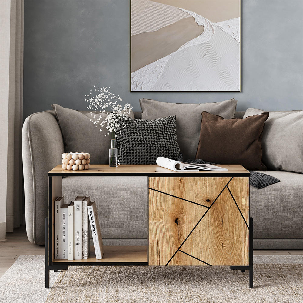 COUCHTISCH Hatto Eiche 90 x 39.7 cm mit 1 Tür - Eichefarben, Holzwerkstoff (39.7/90/50cm) - Vicco