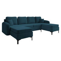 WOHNLANDSCHAFT Venice - Blau/Schwarz, Holz/Textil (293/96/172cm) - MIRJAN24