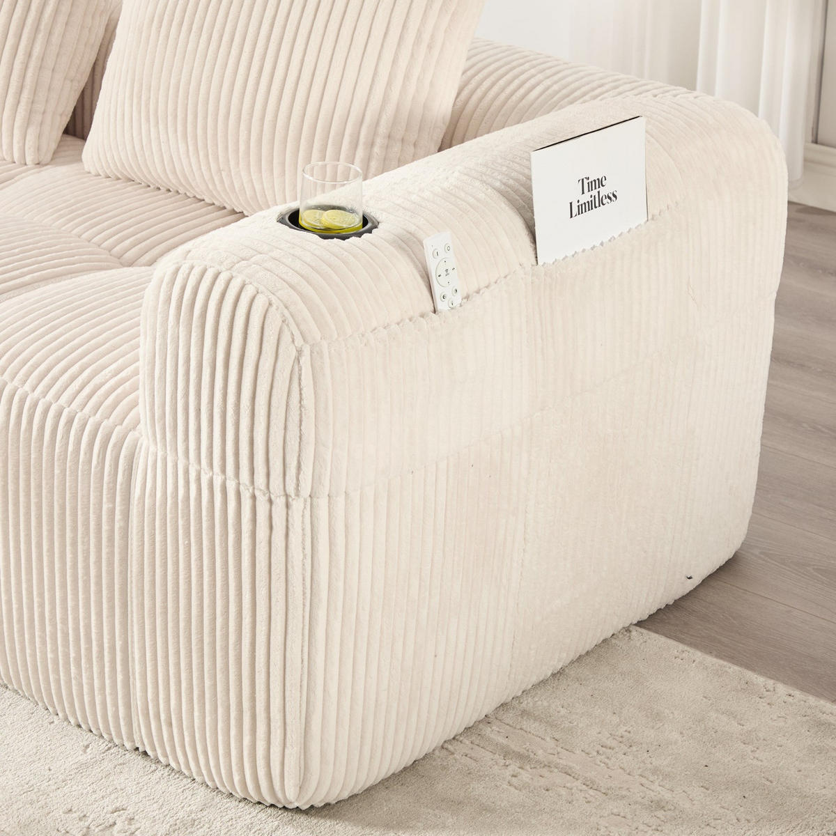 ECKSOFA mit Seitentasche und Getränkehalter, inkl. Kissen, Beige - Beige, Textil (253/61/158cm) - Kaket