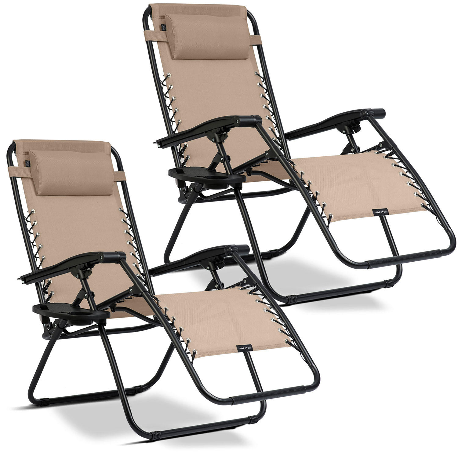 GARTEN-RELAXSESSEL Klappbarer mit Kissen, 2er Set, Beige - Beige, Metall (60/102/110cm)