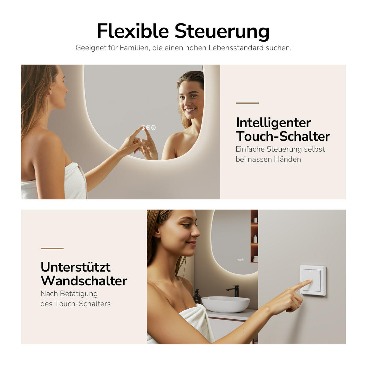 BADSPIEGEL mit Beleuchtung, Anti-Beschlag 75/55/3 cm - Weiß, Glas (55/2.9/75cm) - EMKE