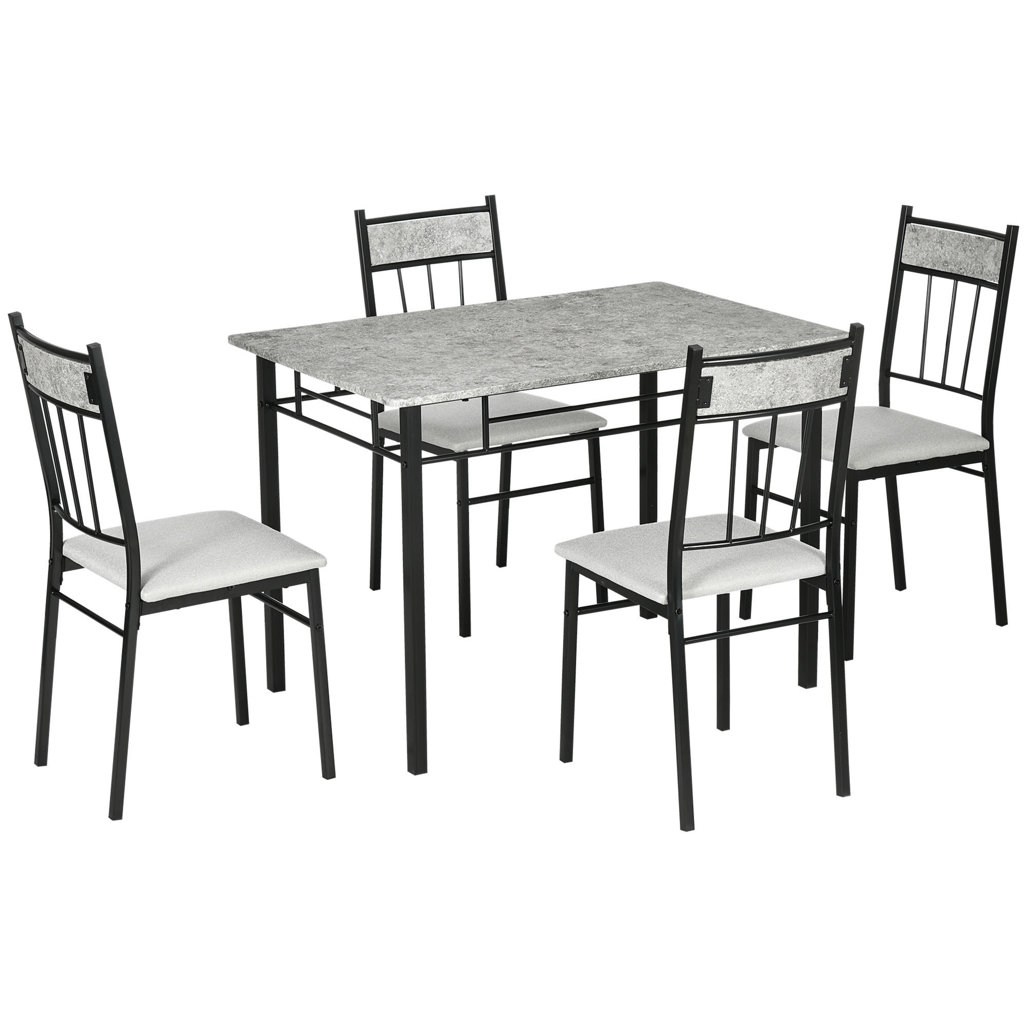 ESSZIMMER-SET, Metall rechteckig 5-teilig, grau-schwarz - Grau, Holzwerkstoff (70/75.5/107cm) - Vallsero