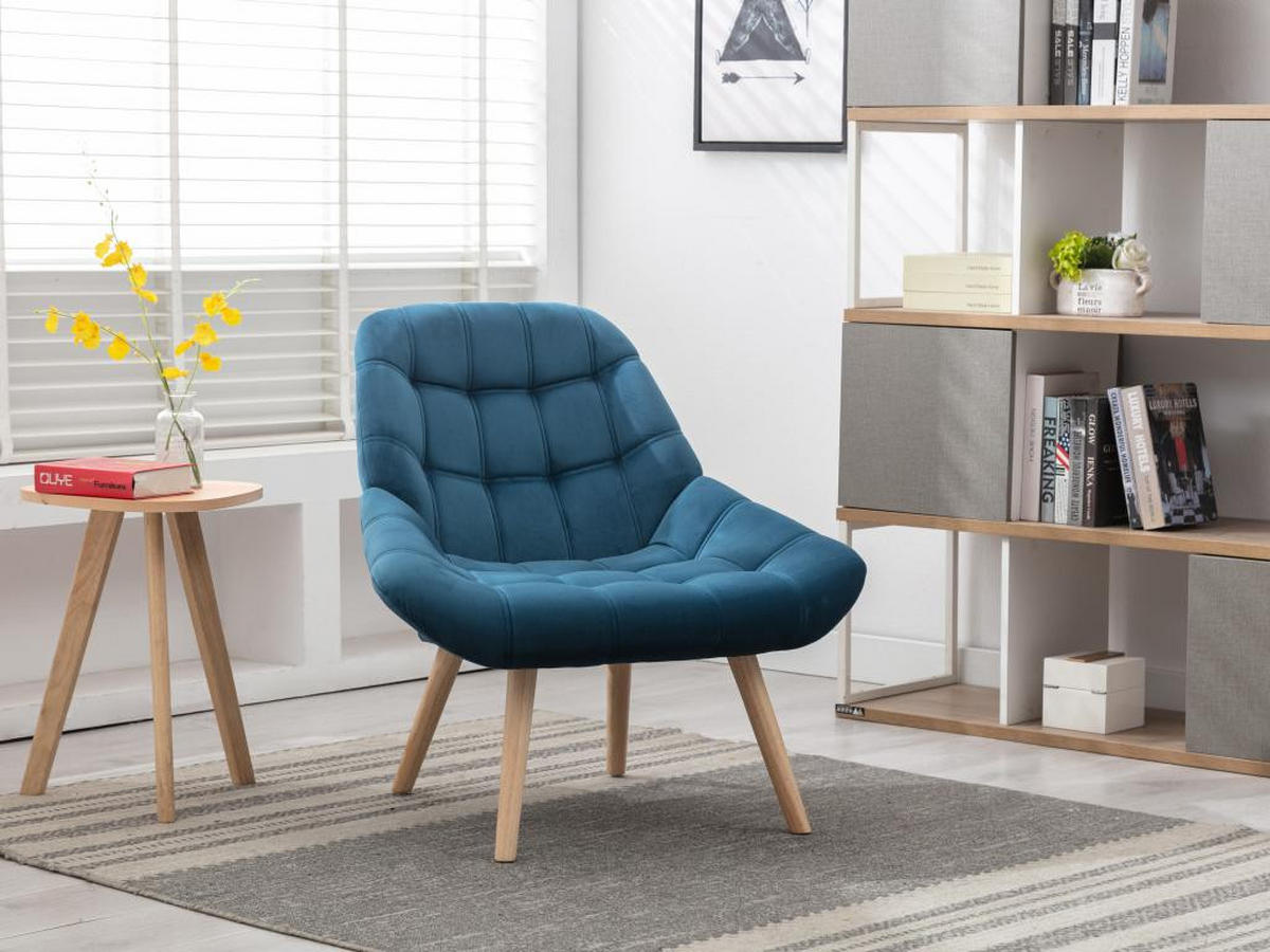 SESSEL - Samt - Blau - LUOSTO - Blau, Textil (79/83/87cm) - Vente-Unique