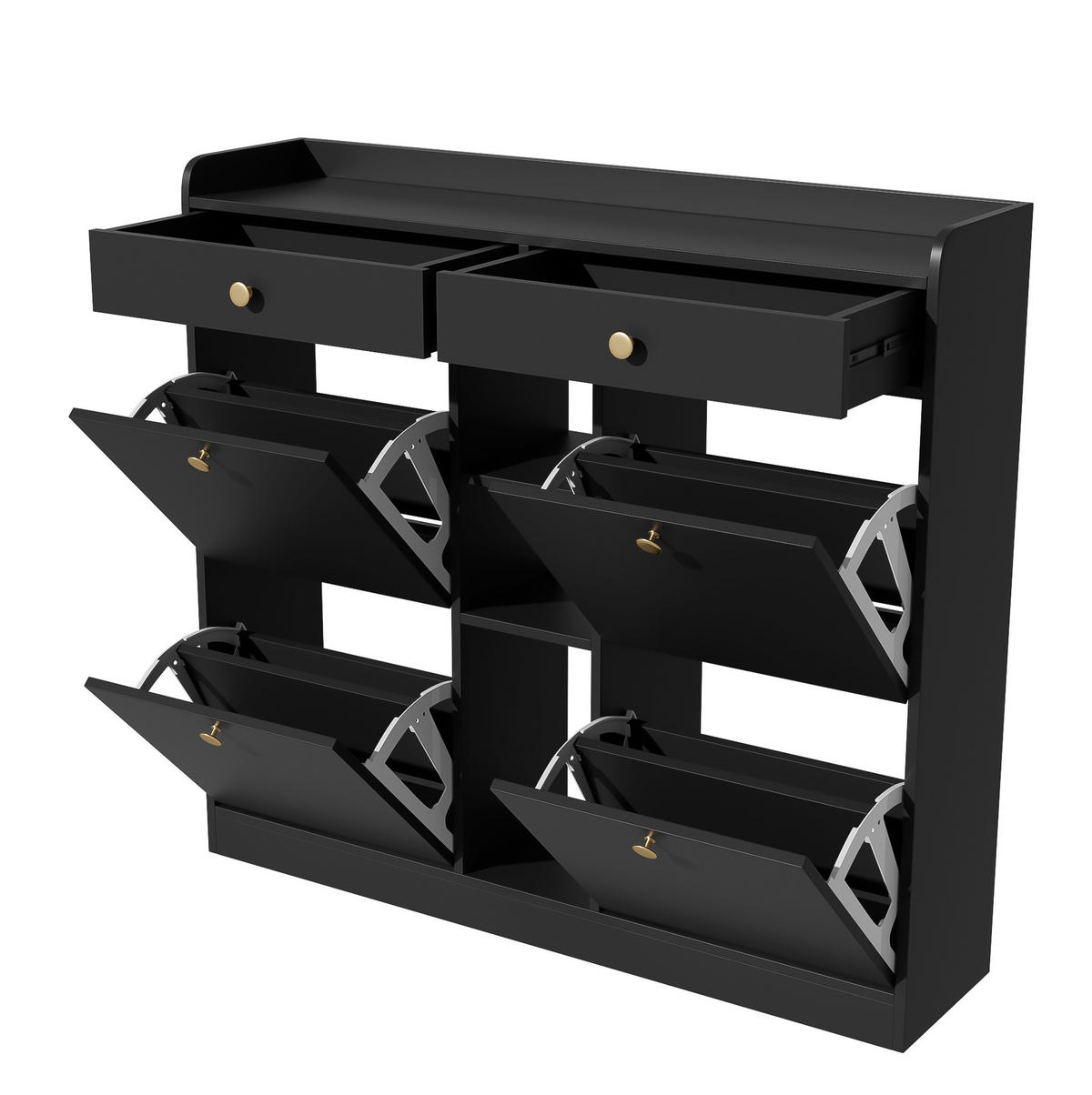 SCHUHSCHRANK 110/26/100 cm in Schwarz mit 4 Klappen und 2 Schubladen - Schwarz, Holzwerkstoff (110/100/26cm) - BEAOK