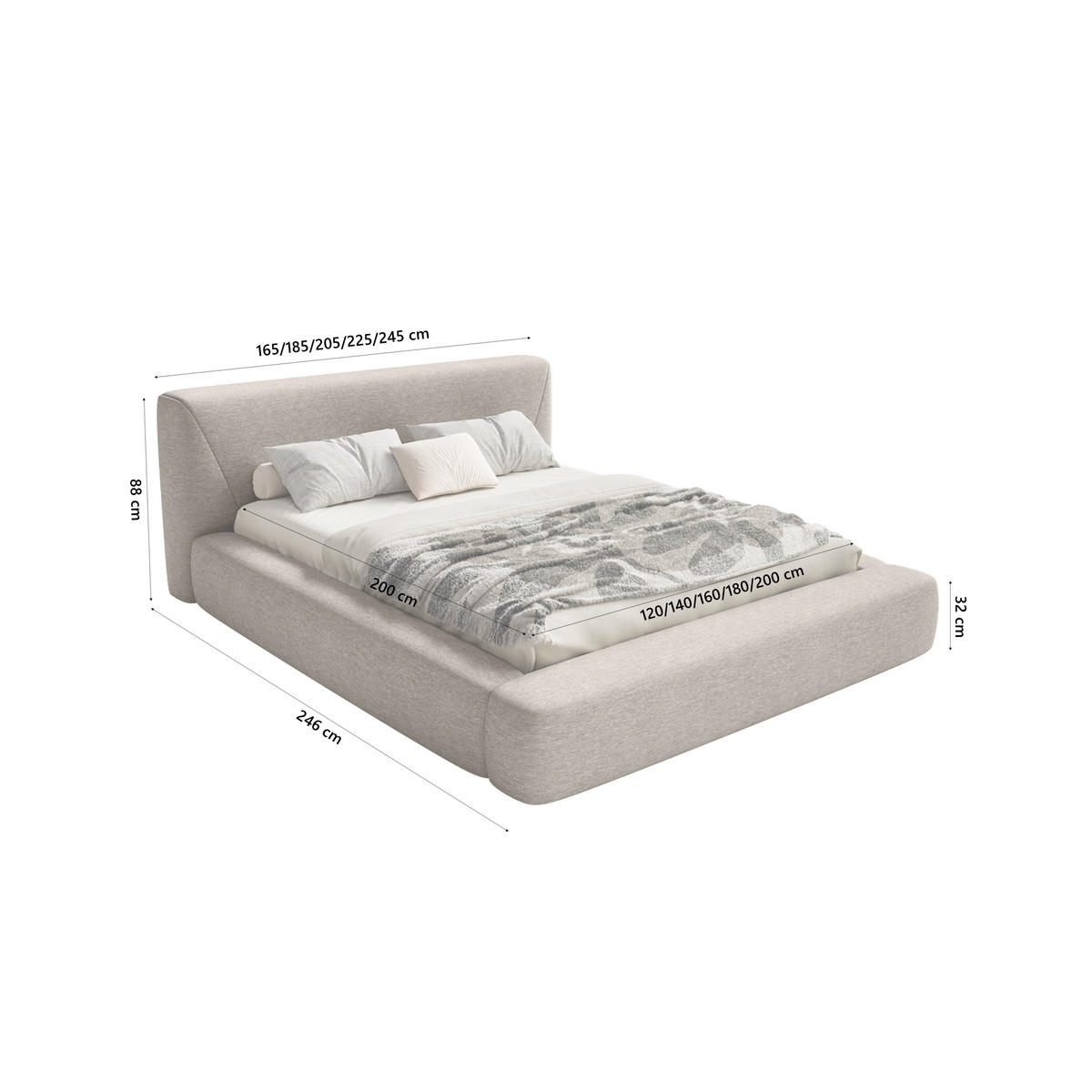 POLSTERBETT Vemmo 180x200 cm, Taupe - Taupe, Textil (180/200cm) - Fedve